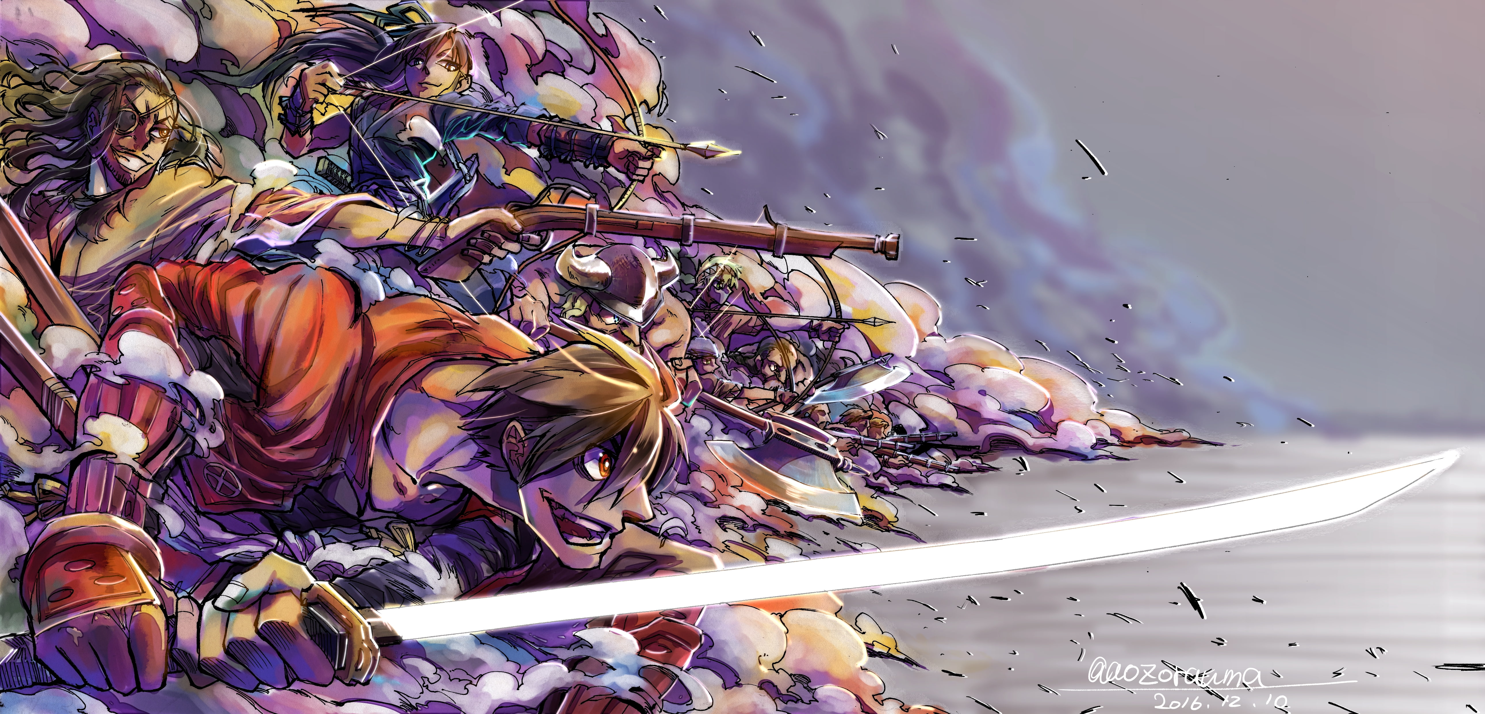5K, high angle view, festival, large group of objects, Anime, water, nature, no people, nasu suketaka yoichi, flower, drifters, reflection, purple, oda nobunaga, HD Wallpaper