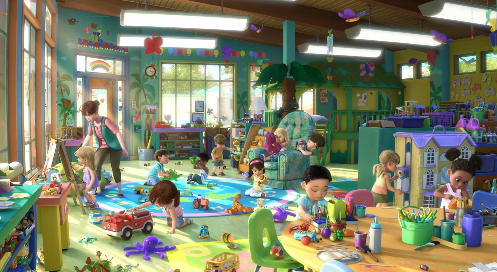 architecture, group, group of people, child, lifestyles, Cartoons, crowd, sitting, built structure, Toy Story, girls, still, adult, indoors, large group of people, HD Wallpaper
