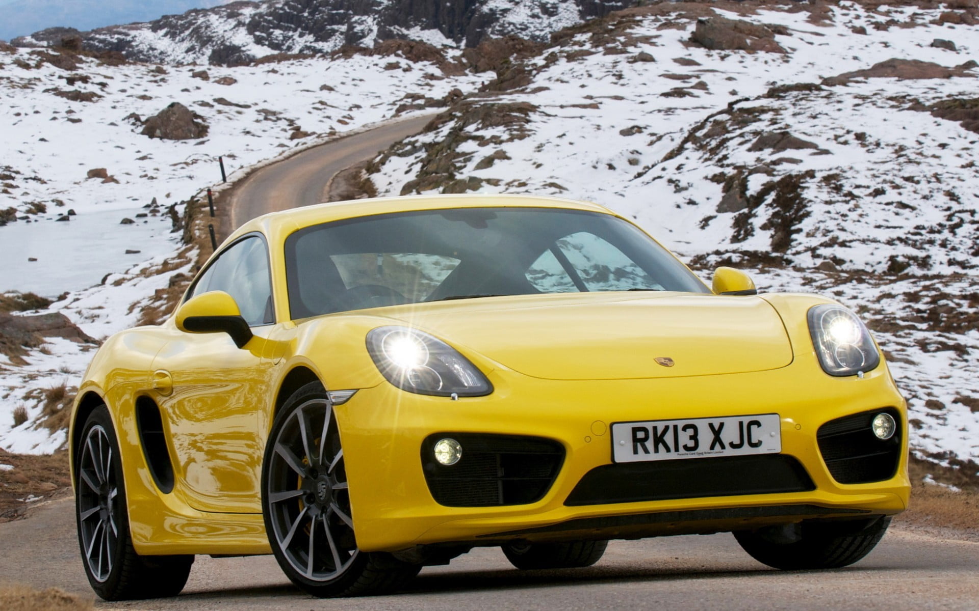 taxi, nature, Porsche  Cayman, winter, coupe, stationary, transportation, outdoors, snowcapped mountain, yellow, motor vehicle, car, cold temperature, 1080P, HD Wallpaper