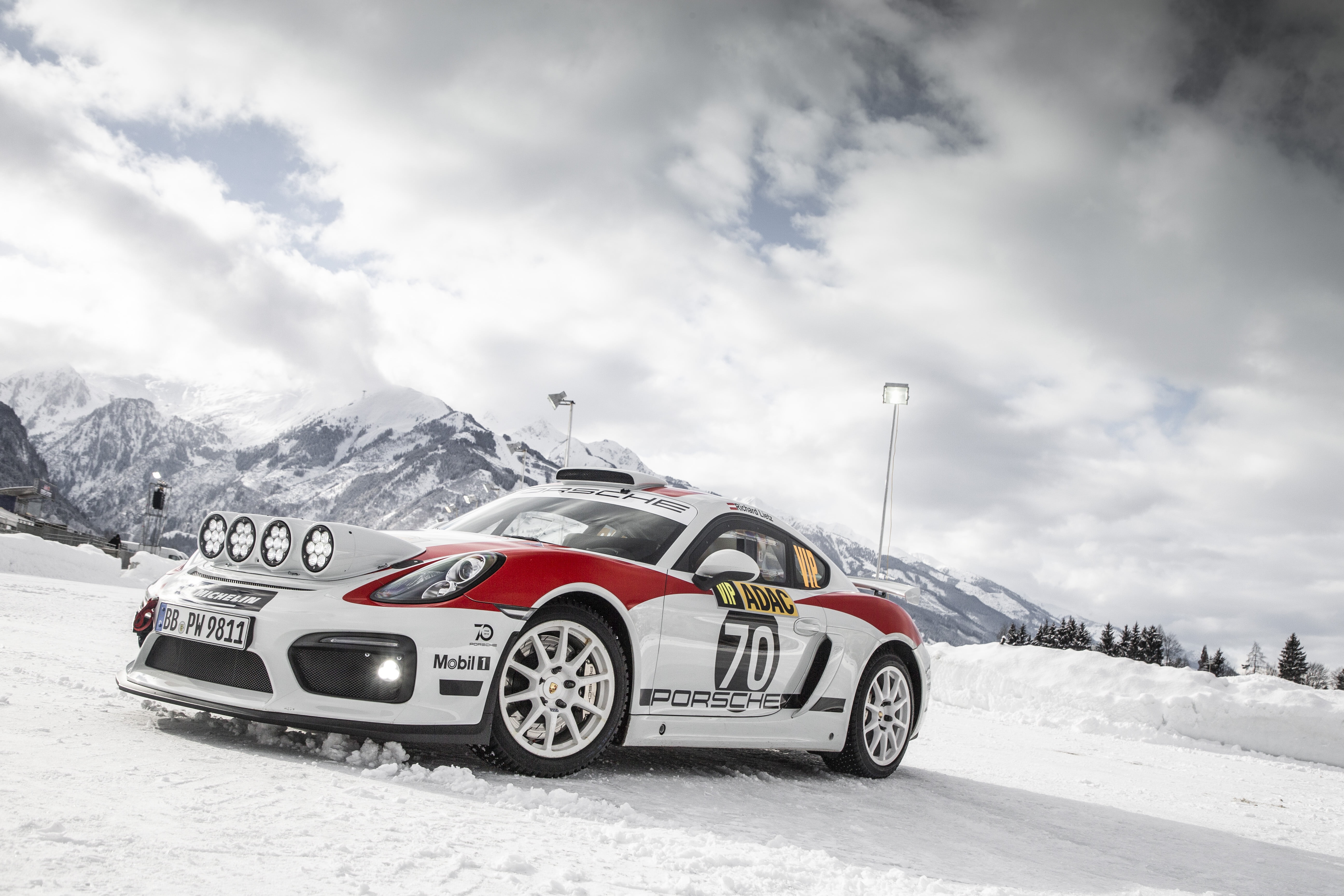 machine, snow, Porsche Cayman GT4 rally, 5K, light, mountains, lights, rally, sports car, HD Wallpaper