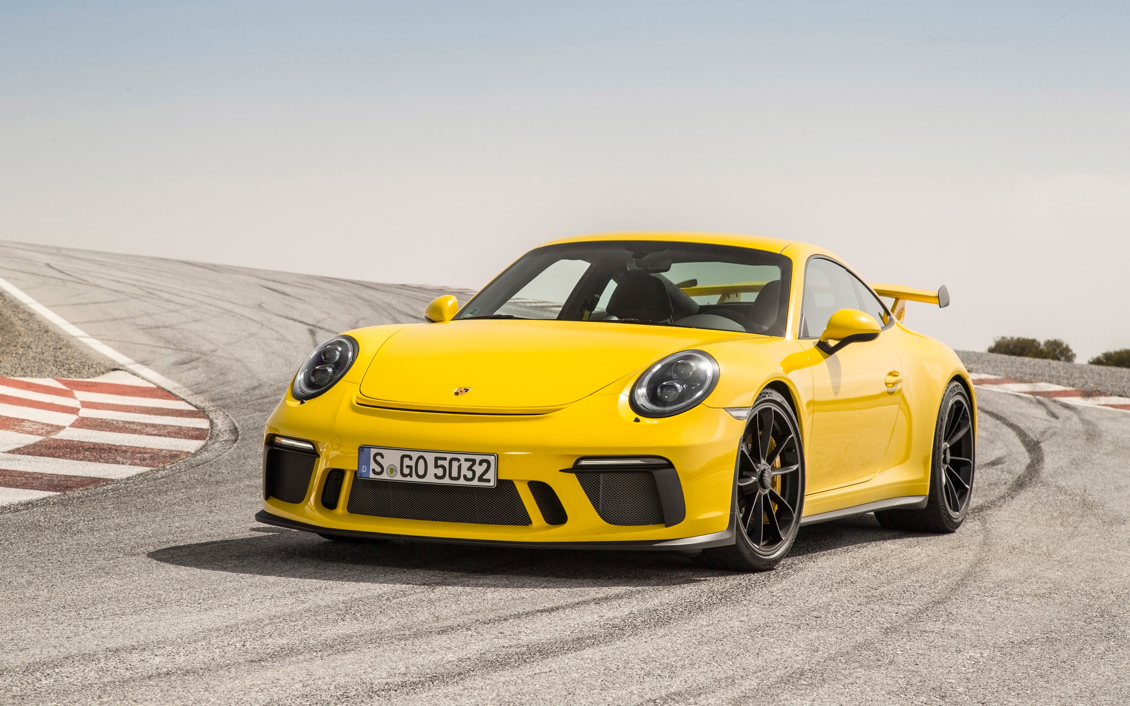 road, 2018, porsche, Racing Yellow, daytime, Porsche 911 GT3, 4K, yellow, 4K, HD Wallpaper