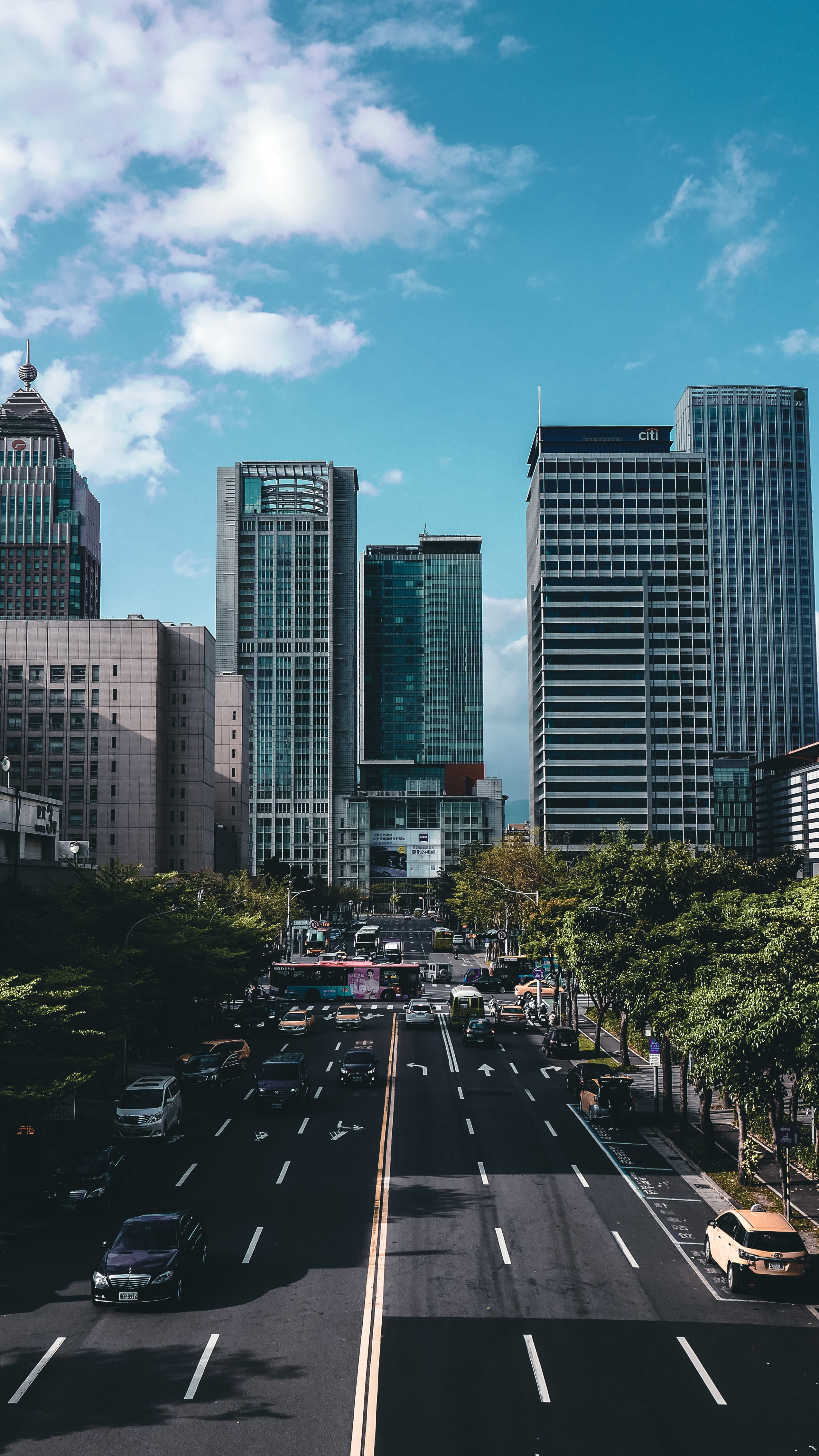 road, nature, taipei, street, transportation, outdoors, vehicle, modern, building exterior, apartment, flat, built structure, tall - high, downtown, roof, Phone HD Wallpaper