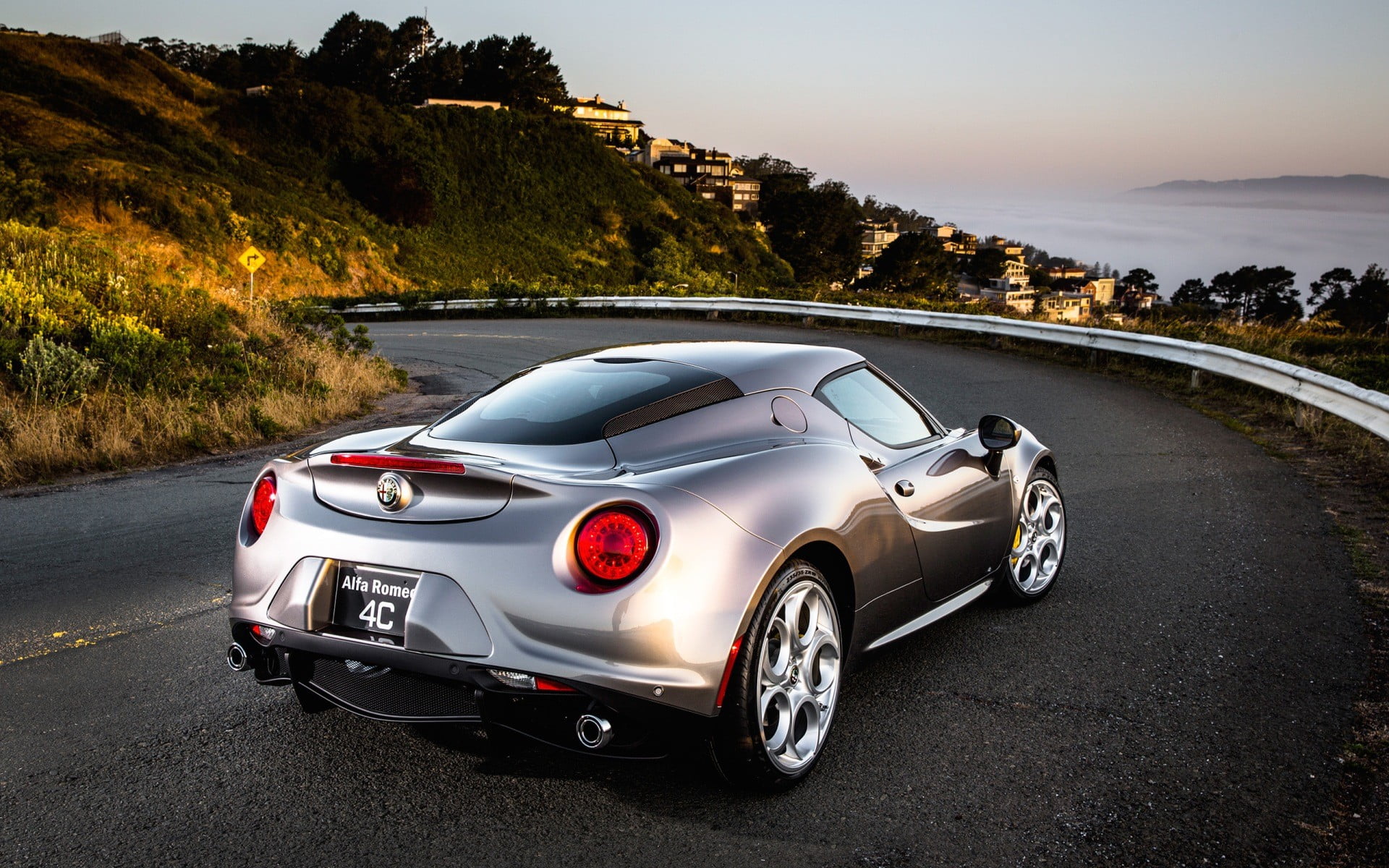 street, Alfa Romeo, 1080P, silver, mode of transportation, convertible, Alfa Romeo 4C Spider, asphalt, car, tree, motor vehicle, Alfa Romeo 4C, luxury, HD Wallpaper