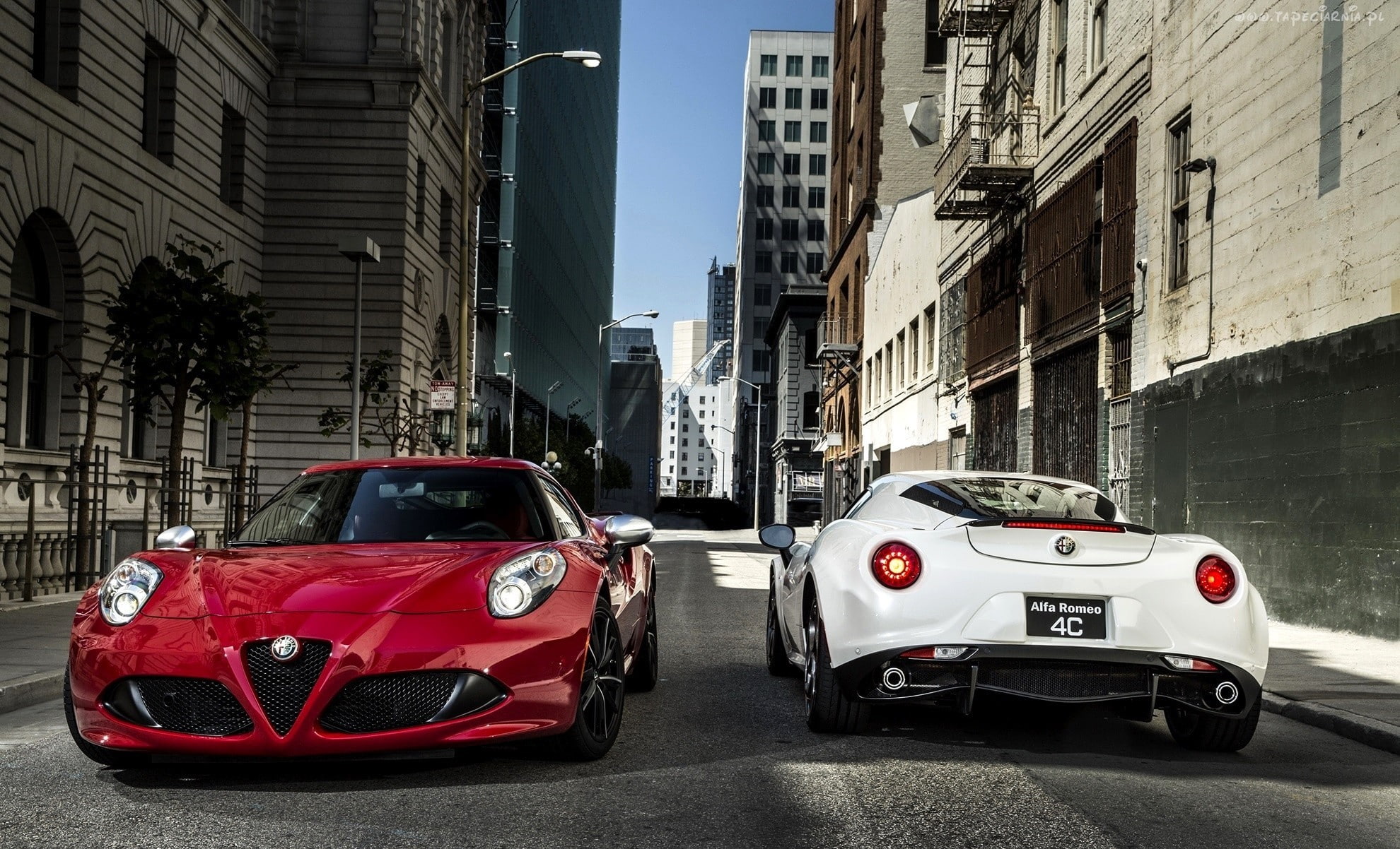 Alfa Romeo 4C, built structure, red, luxury, day, Alfa Romeo, nature, stationary, incidental people, road, transportation, residential district, architecture, HD Wallpaper