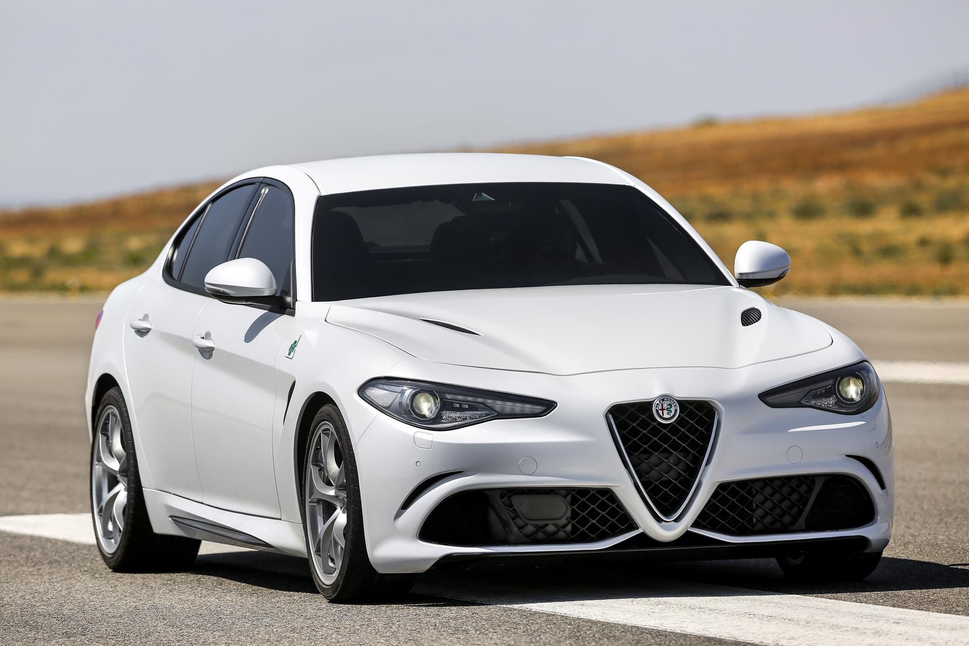 stationary, wealth, silver colored, quadrifoglio, land vehicle, road, outdoors, motor vehicle, selective focus, white color, romeo, focus on foreground, HD Wallpaper