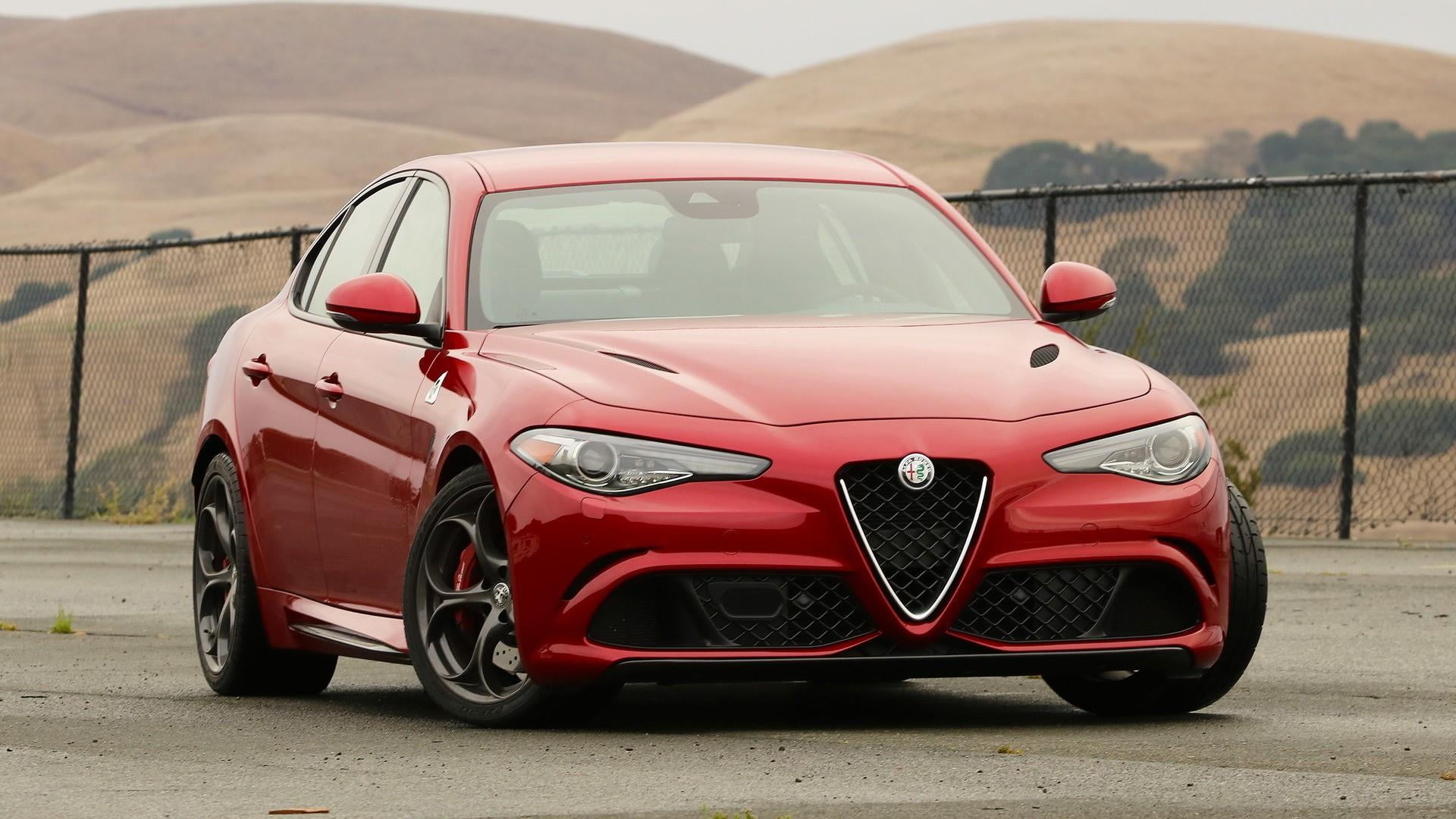 vehicle, 2017, sportscar, alfa romeo giulietta, red, red car, motor vehicle, outdoors, mountain, road, alfa, sedan, retro styled, vintage car, nature, stationary, HD Wallpaper