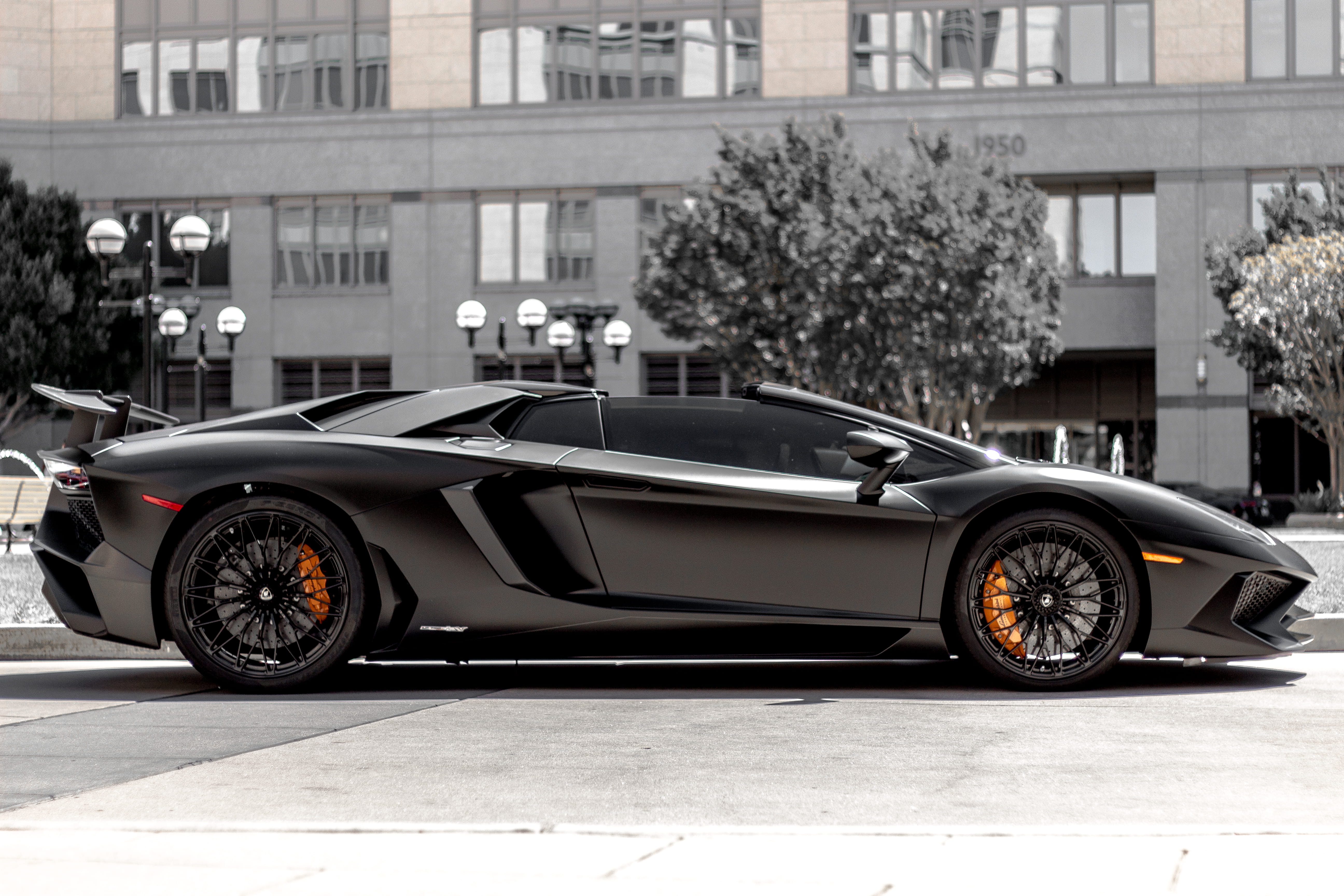 lamborghini, built structure, land vehicle, outdoors, aventador, motor vehicle, exotic, personal land vehicle, luxury, silver colored, garage, city, retro styled, HD Wallpaper