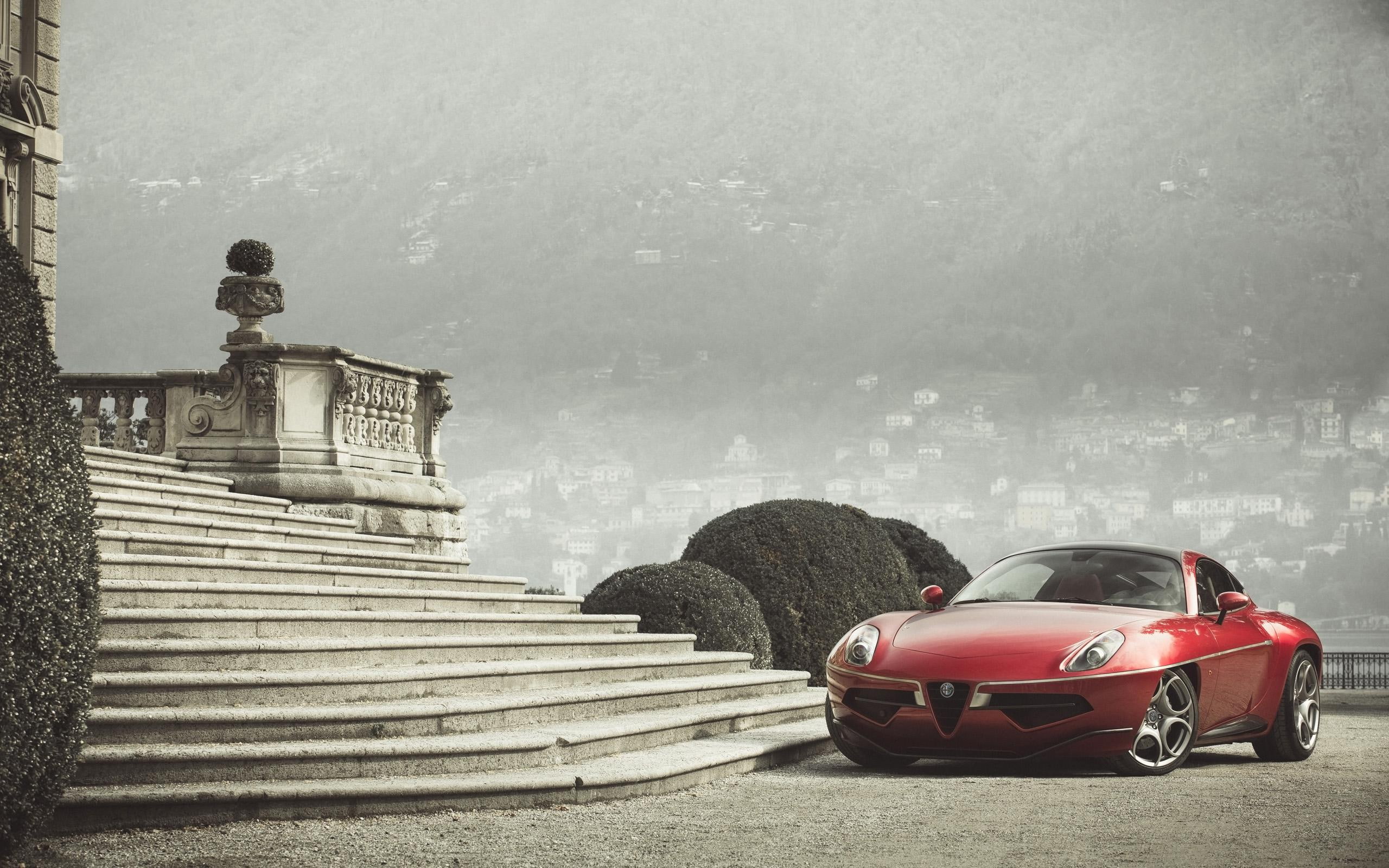 romeo, red, volante, cars, car, convertible, alfa romeo, 2K, superleggera, alfa, disco, touring, HD Wallpaper