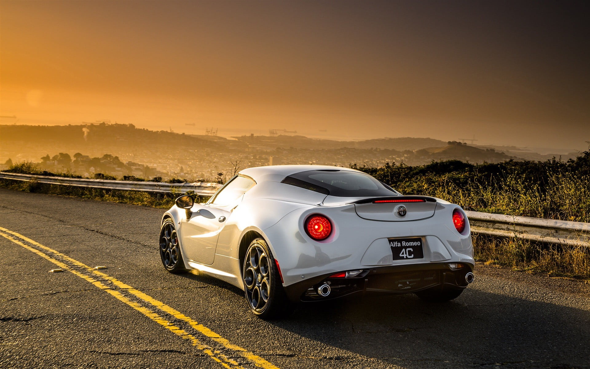 Alfa Romeo, motion, transportation, journey, travel, nature, sunset, direction, mode of transportation, sports, motor vehicle, white, road marking, sports car, HD Wallpaper