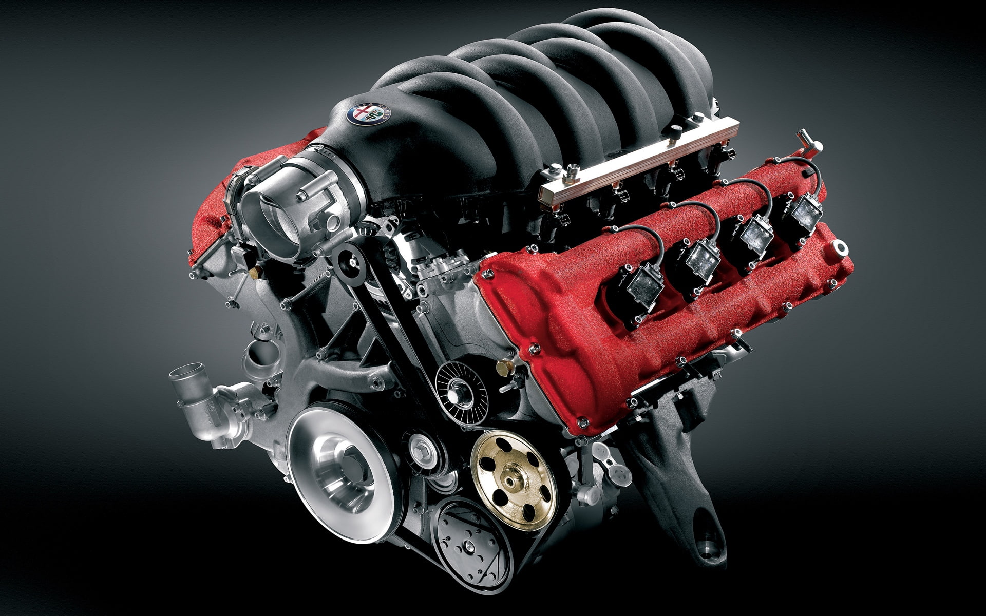 engine, red, part, vehicle, hd, cars, black, v, alfa, 1080P, romeo, 8, HD Wallpaper