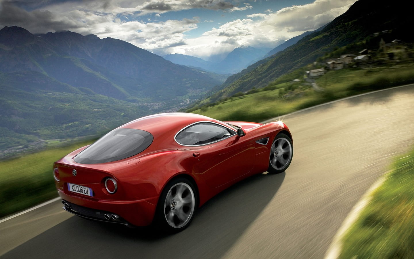 Alfa Romeo 8C, road trip, motor vehicle, red cars, cloud - sky, environment, travel, land vehicle, transportation, Alfa Romeo, day, luxury, scenics - nature, HD Wallpaper