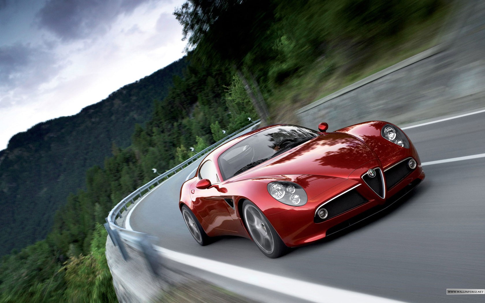 outdoors, no people, Alfa Romeo, on the move, sports car, nature, red, sky, car, travel, road, plant, mode of transportation, blurred motion, motor vehicle, HD Wallpaper