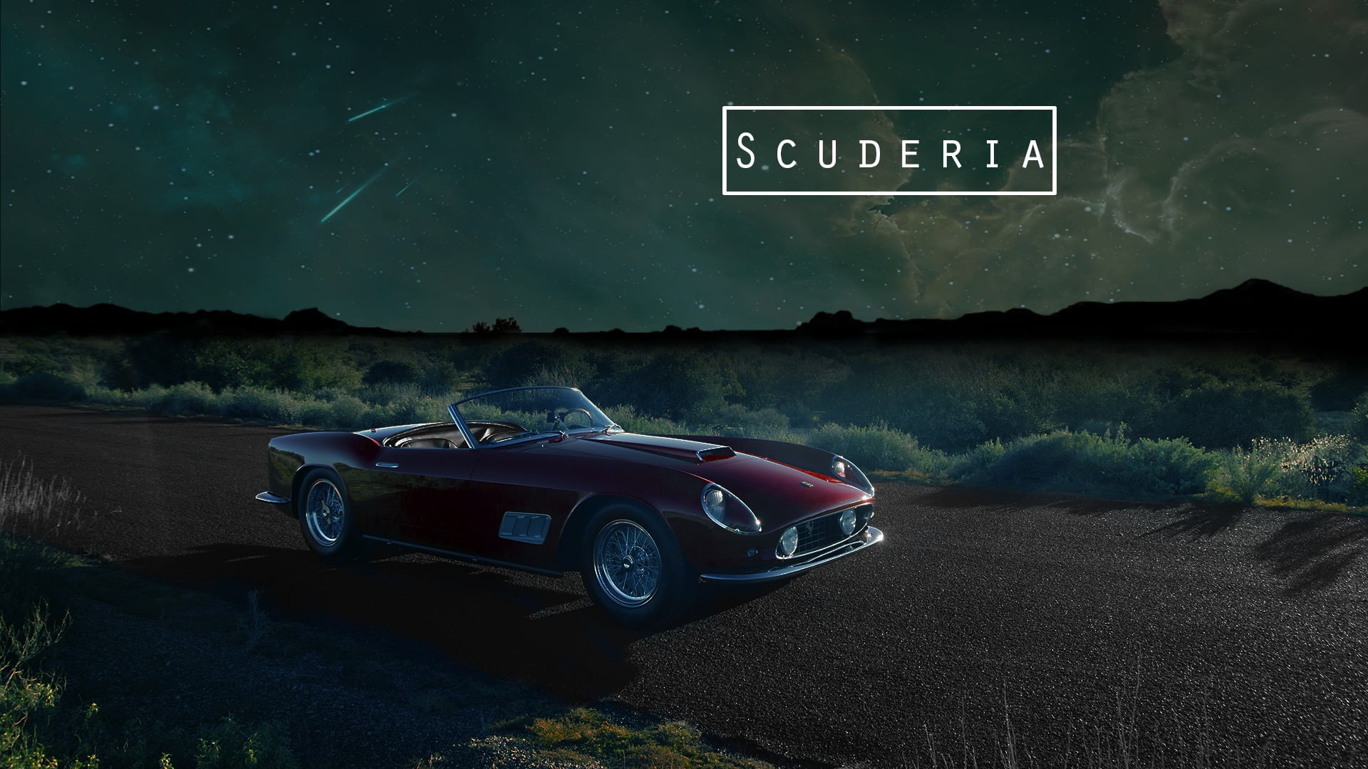 mountain, land, mode of transportation, red, vehicle, car, field, road trip, astronomy, scenics - nature, sign, communication, 1080P, transportation, coupe, HD Wallpaper