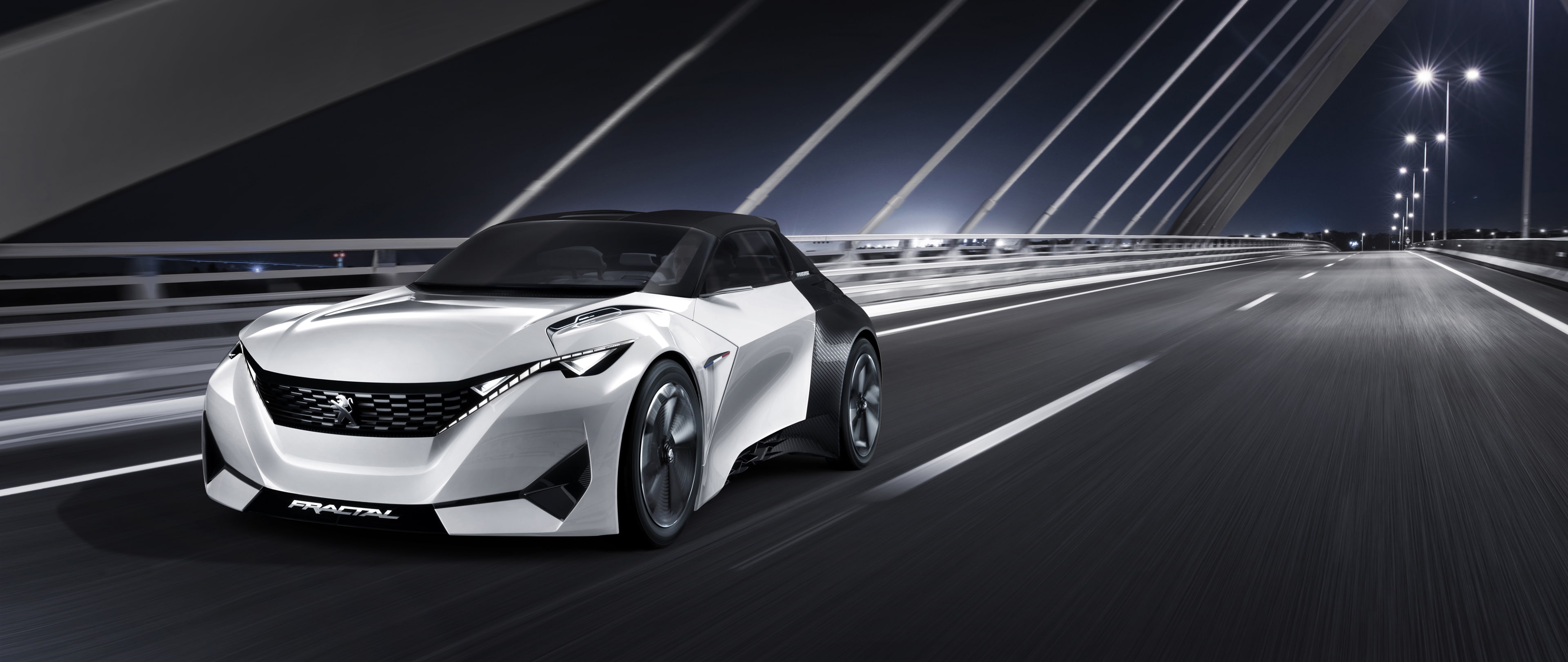 bridge, road, 4K, vehicle, Lights, Concept Cars, Motion Blur, car, night, Peugeot Fractal, Electric Car, HD Wallpaper