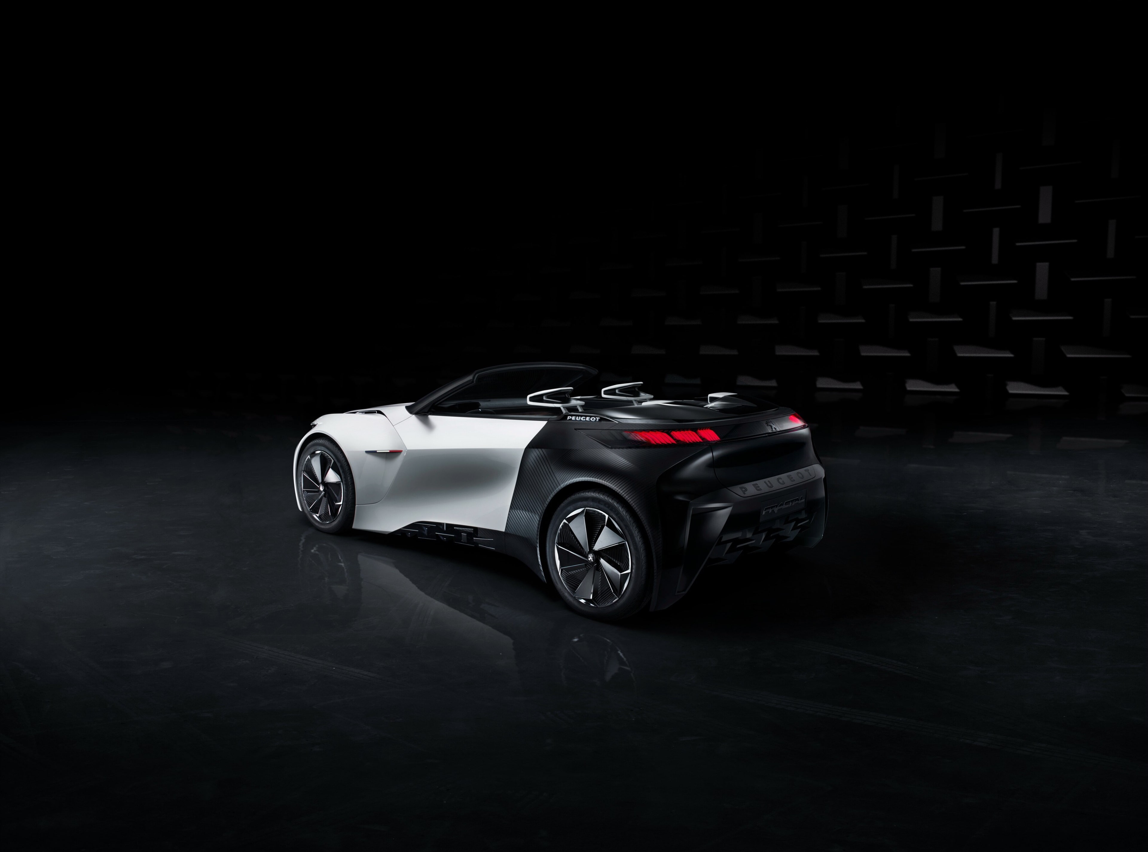 close-up, motor vehicle, dark, night, red, land vehicle, black color, car, 4K, peugeot fractal 4k hd  for pc, sports car, black background, copy space, HD Wallpaper