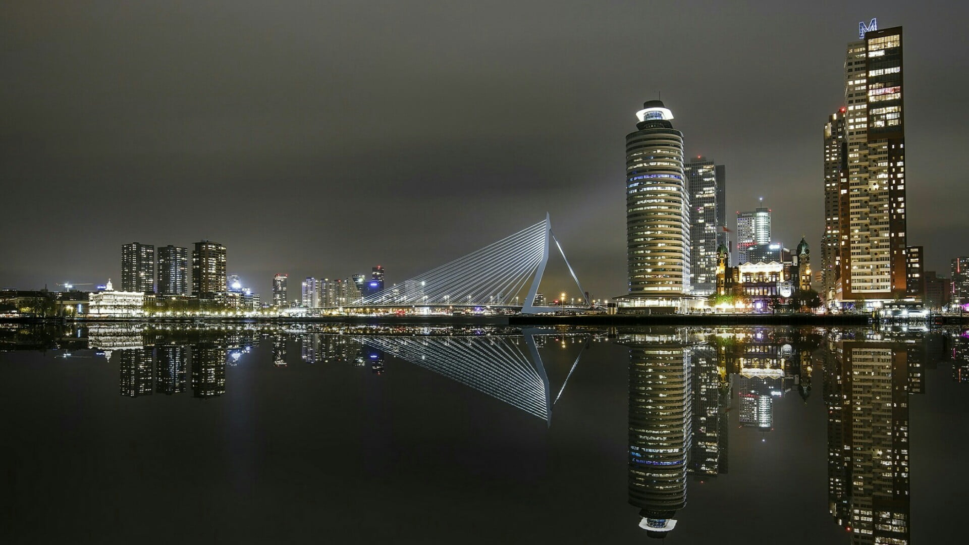 water, cityscape, urban area, modern, rotterdam, tower block, tall - high, city, europe, landmark, architecture, built structure, bridge, outdoors, reflection, HD Wallpaper