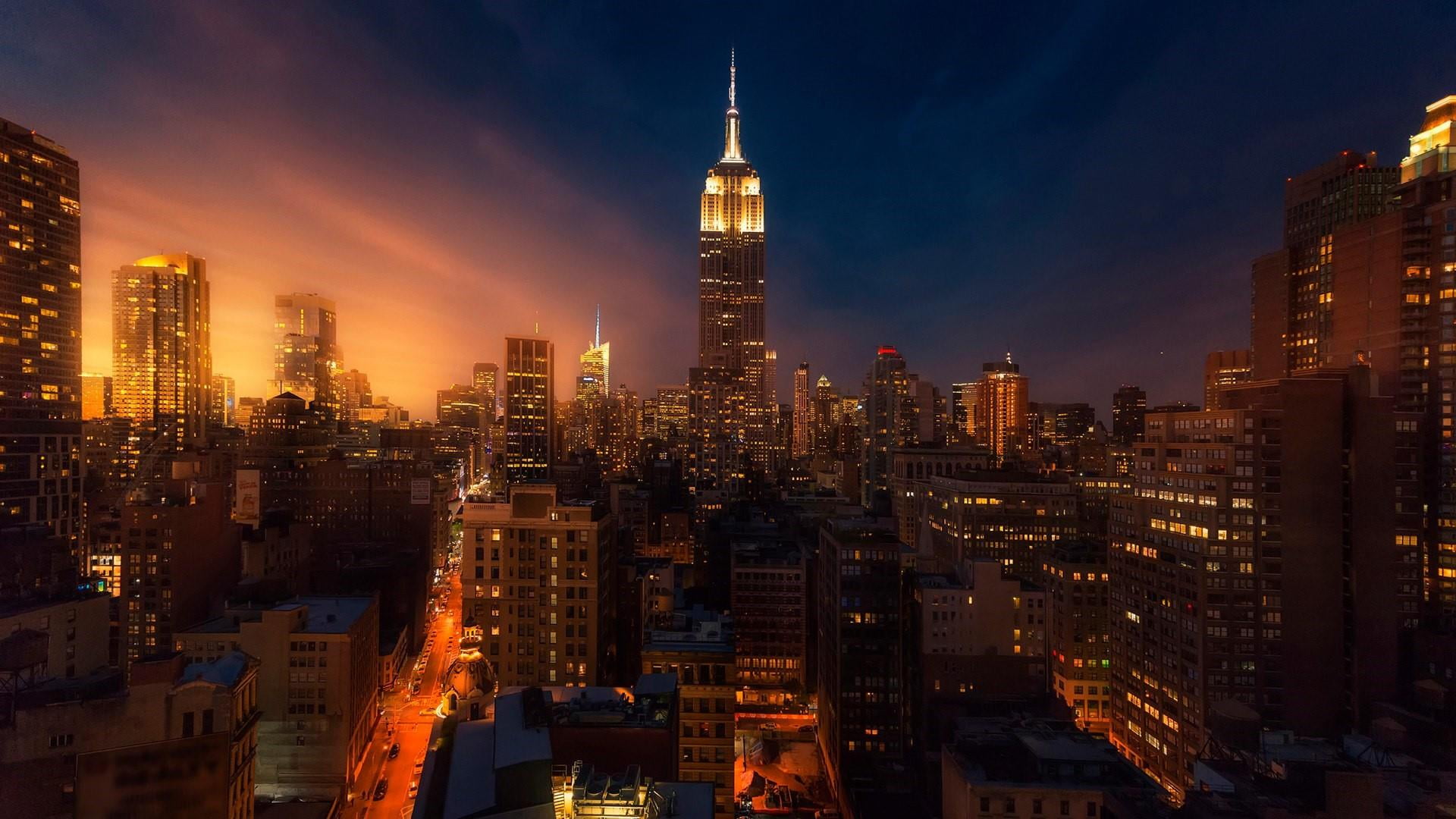 metropolitan area, architecture, usa, metropolis, night, new york city, residential district, manhattan, skyline, tower, city, building exterior, nightlife, HD Wallpaper