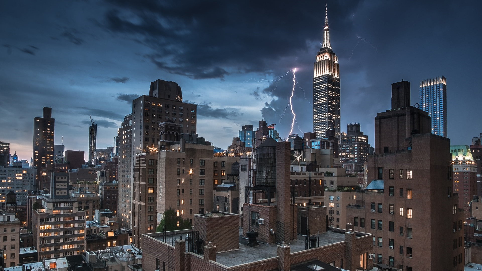urban skyline, residential district, tower block, new york city, cloud - sky, 1080P, cityscape, tower, midtown manhattan, office, outdoors, metropolis, HD Wallpaper