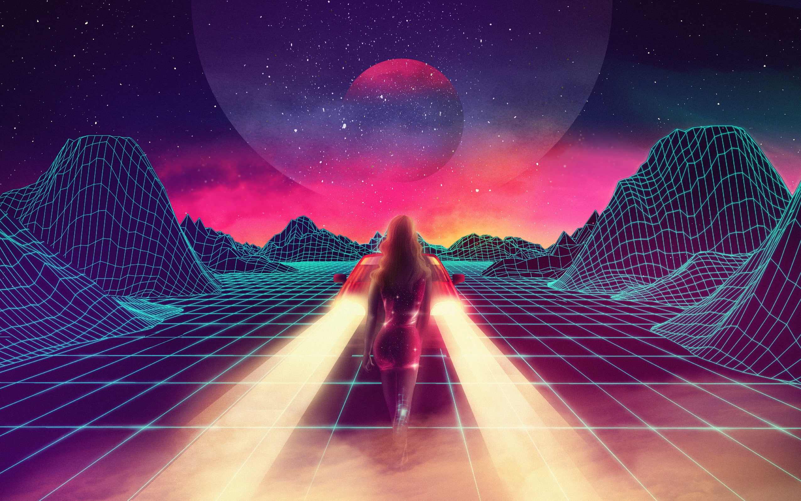 Retrowave, digital art, 1080P, futuristic, HD Wallpaper
