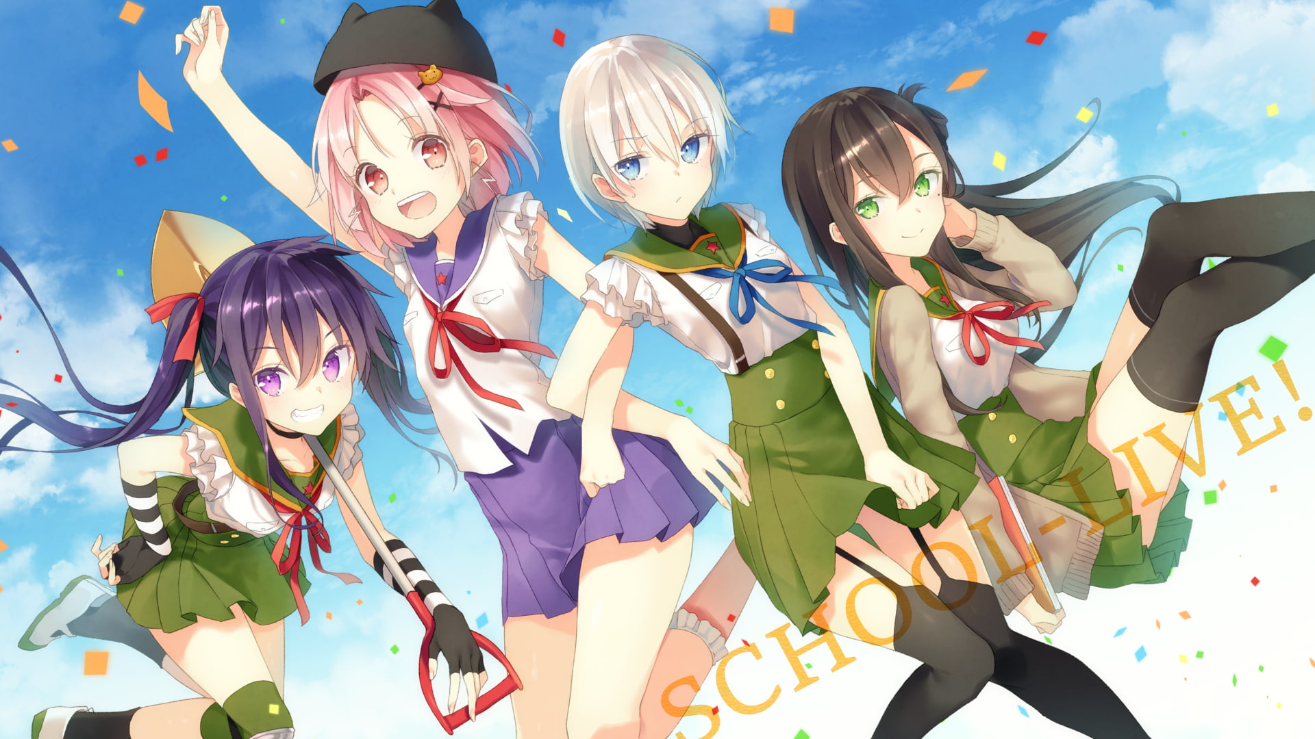 art and craft, costume, nature, representation, young adult, young women, day, Gakkou Gurashi!, standing, anime, lifestyles, people, creativity, front view, HD Wallpaper