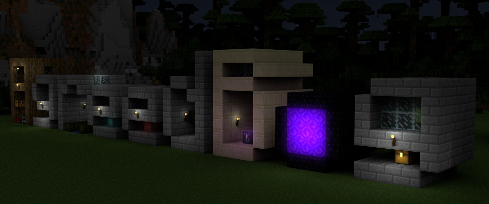 mystery, night, illuminated, Minecraft, dark, plant, Cinema 4D, building exterior, lighting equipment, building, built structure, travel, 1080P, spooky, HD Wallpaper