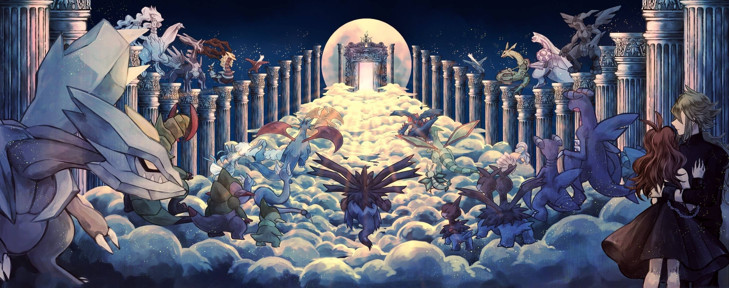 computer Graphic, illustration, abstract, ornate, statue, architectural column, place of worship, fantasy, travel, backgrounds, 2K, anime, Pokémon, religion, HD Wallpaper