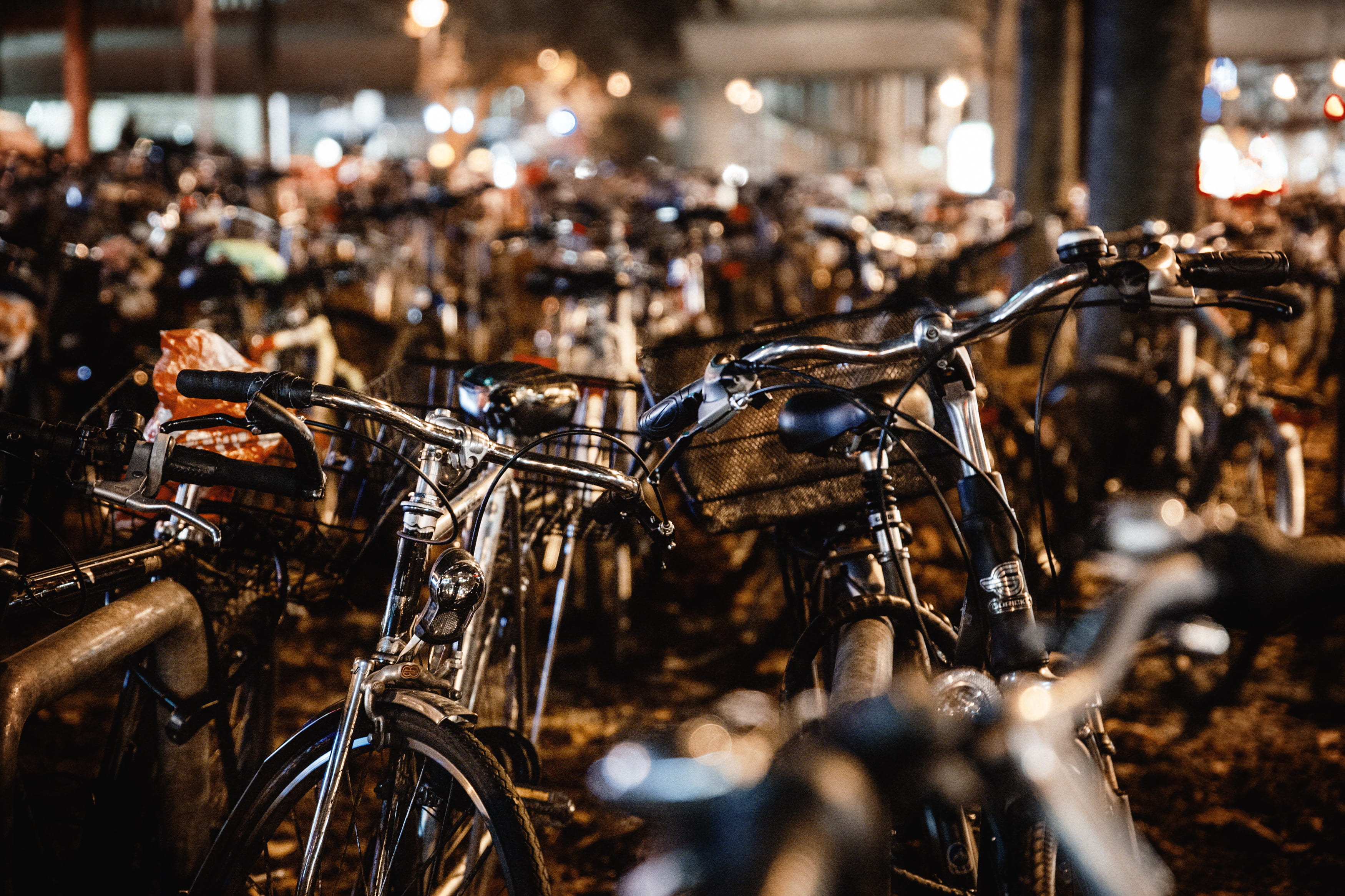 citylights, bikes, metal, business finance and industry, wheel, 2K, street, stationary, motorcycle, vehicle, bicycle, land vehicle, cycling, action, transportation, HD Wallpaper