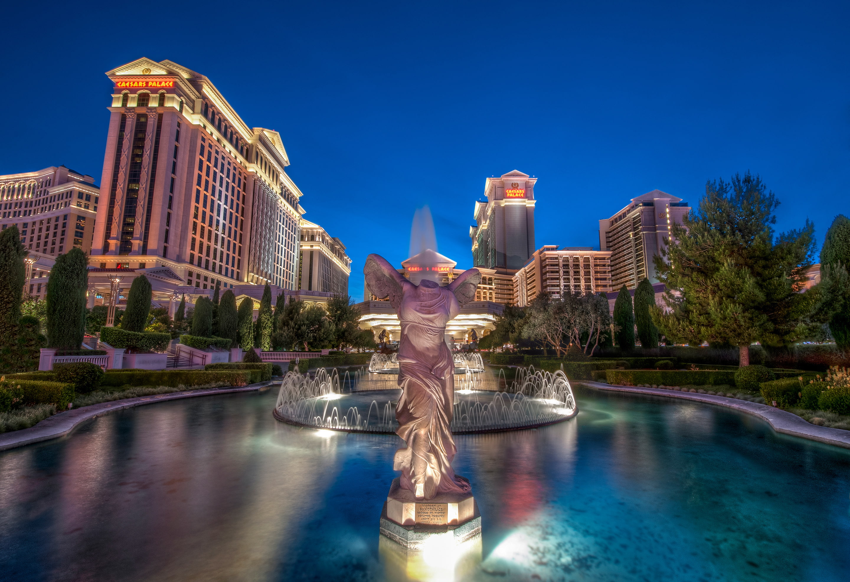 fountain, Las Vegas, the sky, casino, 2K, caesars palace, USA, HD Wallpaper