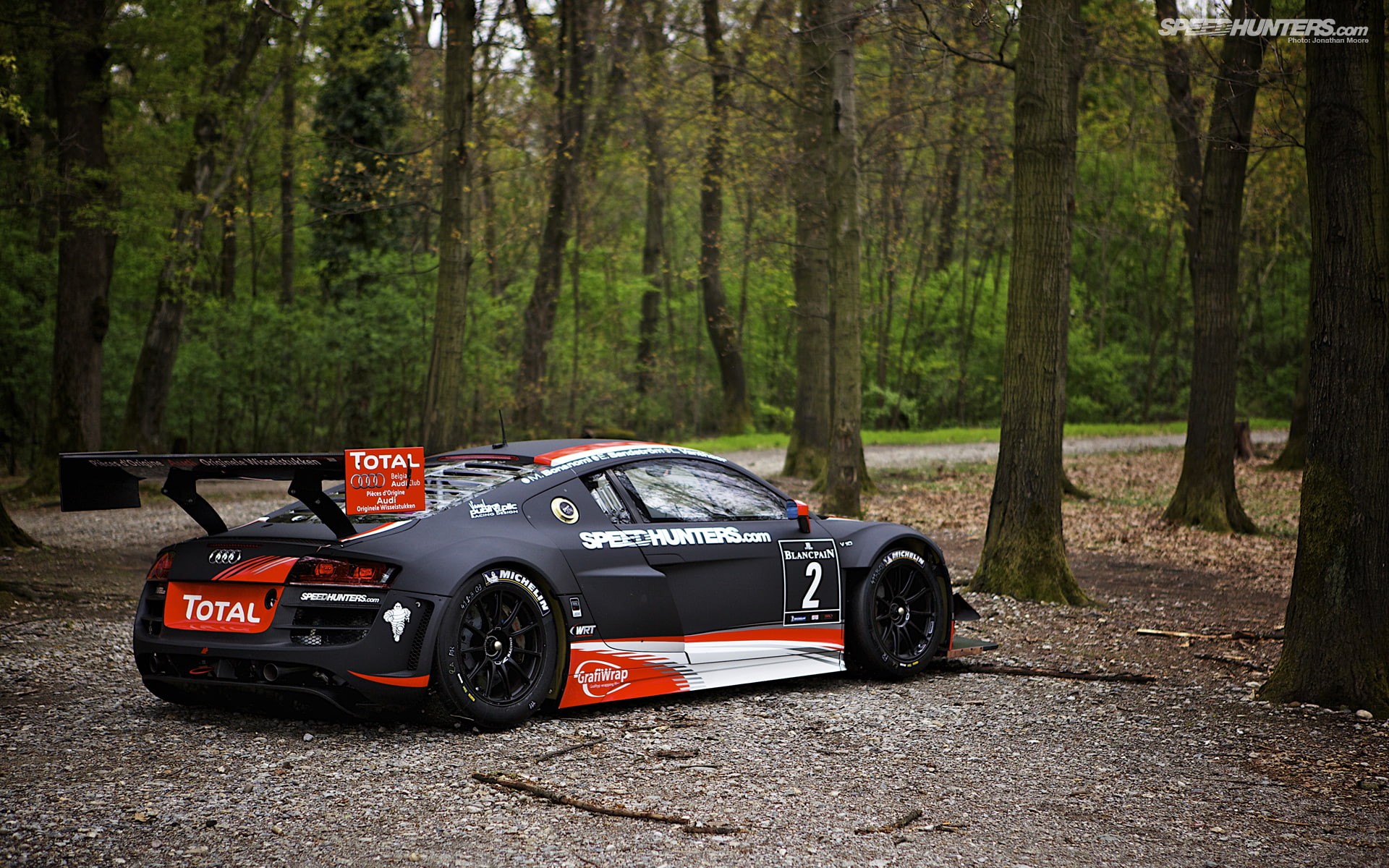 trees, r, race, black, hd, audi, 1080P, r8, red, cars, car, HD Wallpaper
