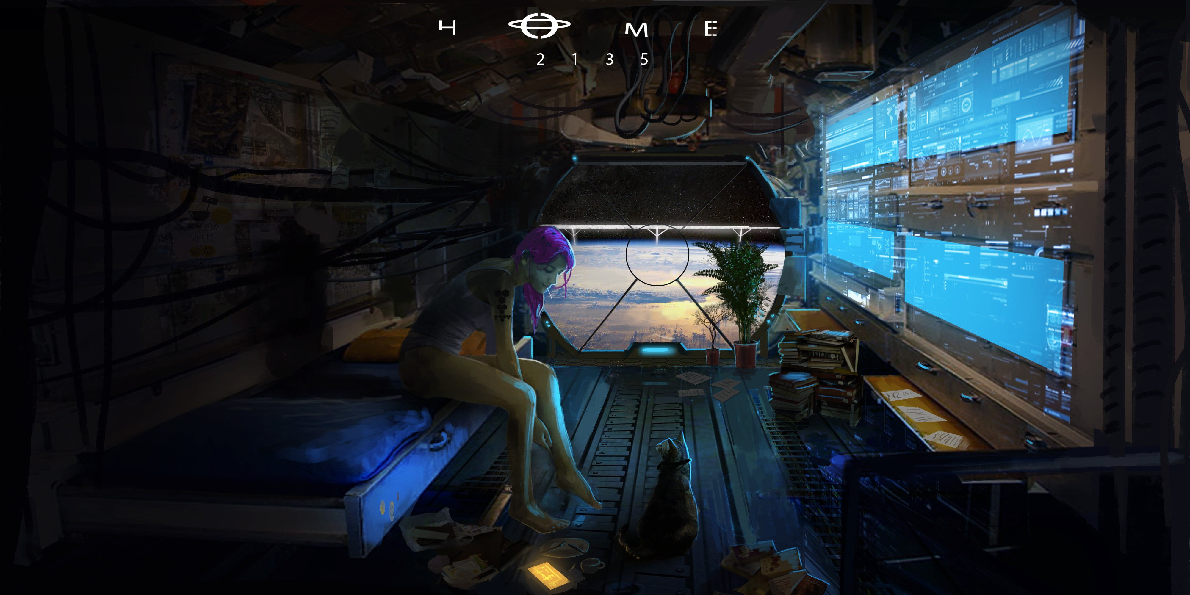 built structure, bed, fantasy art, occupation, industry, 4K, plants, lifestyles, futuristic, digital composite, movie, cat, poster, interior, men, science fiction, HD Wallpaper