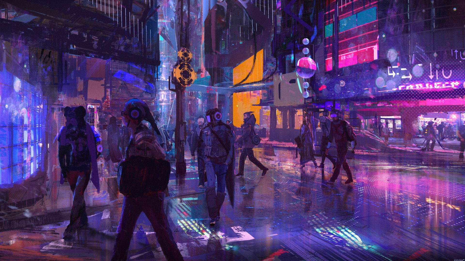 purple background, cyber, synthwave, dark, neon, 1080P, 00111 (Artist), futuristic, HD Wallpaper