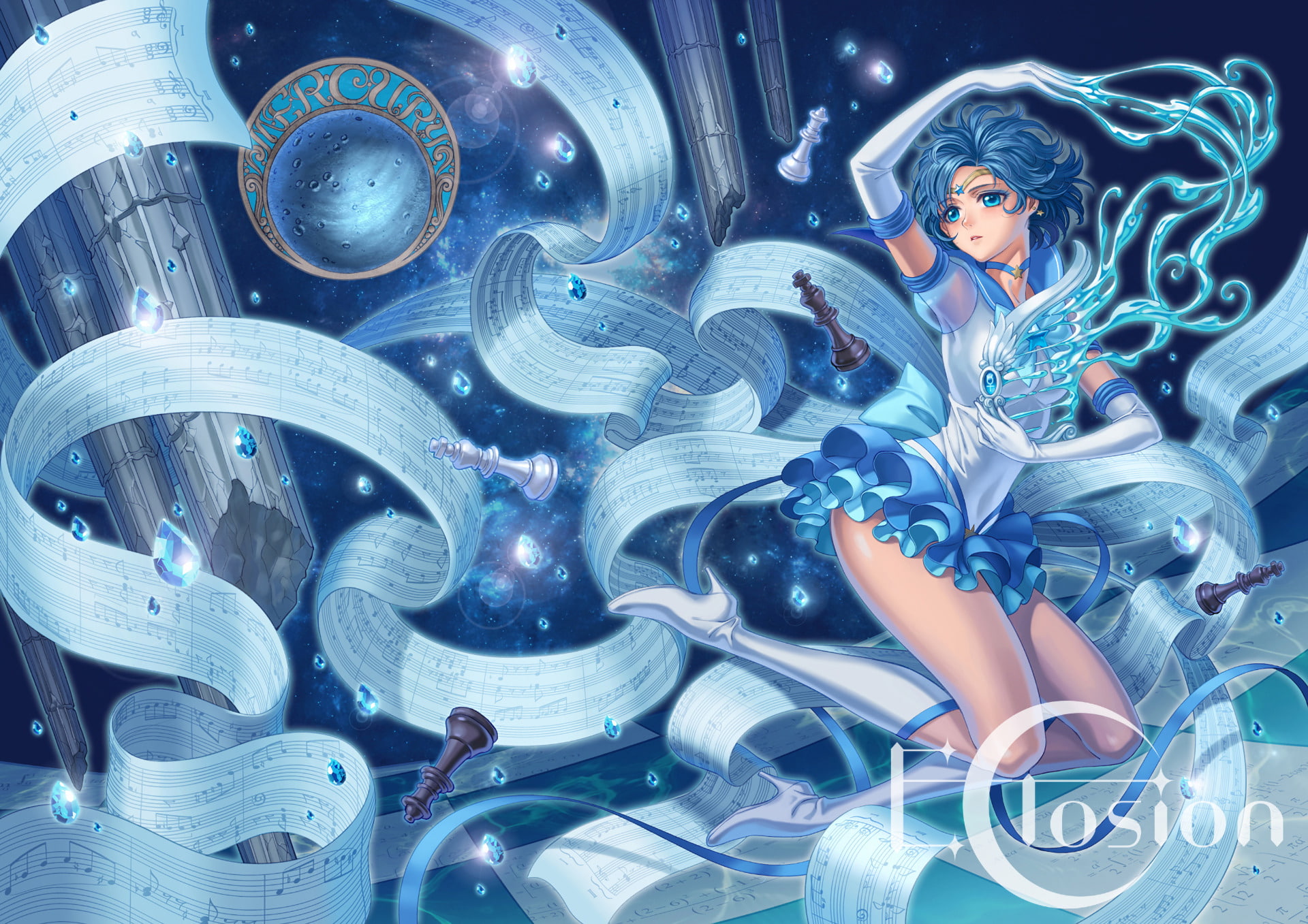 fashion, Sailor Moon, females, Sailor Mercury, beautiful woman, beauty, young women, indoors, human representation, women, digital composite, illuminated, HD Wallpaper
