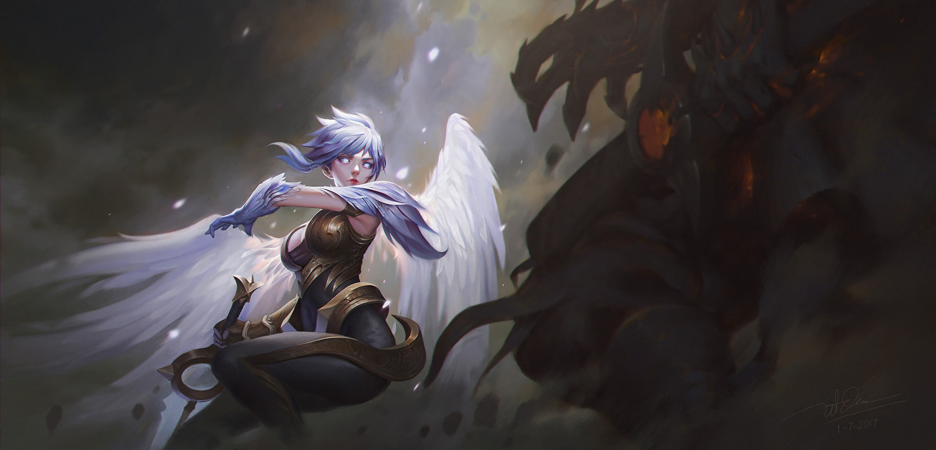 warrior, Dao Le Trong, fantasy art, 1080P, armor, angel, HD Wallpaper
