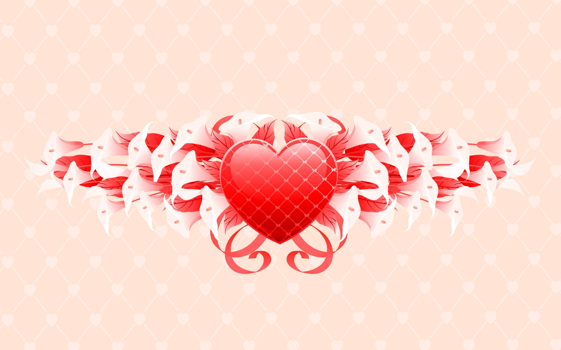 temptation, lily, Calla lilies, cute, 1080P, illustration, sign, backgrounds, paper, calla, heart, event, pattern, white flowers, passion, love, heart Shape, HD Wallpaper