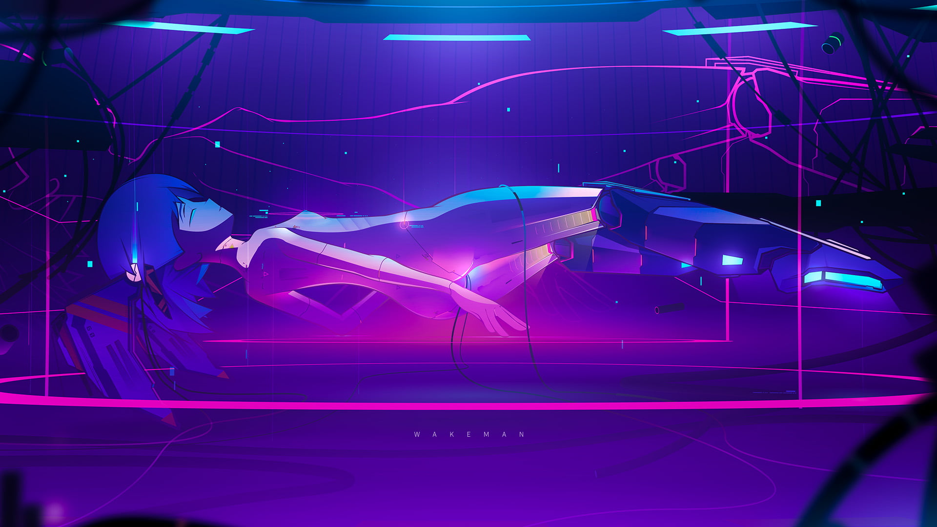 lighting equipment, motion, connection, original characters, xj9, cyberpunk, purple, flowing, arts culture and entertainment, digital composite, electricity, HD Wallpaper