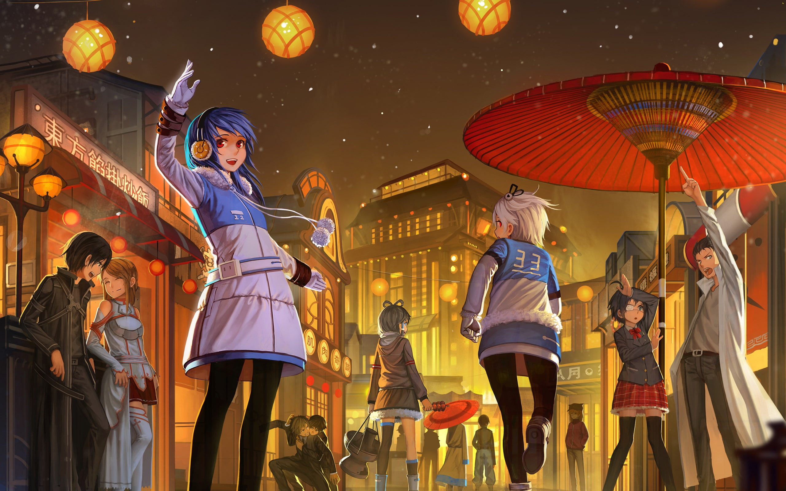 Shikinami asuka langley, city, chinese new year, building exterior, lighting equipment, adult, men, Lu ying, night, low angle view, Okabe rintarou, architecture, HD Wallpaper