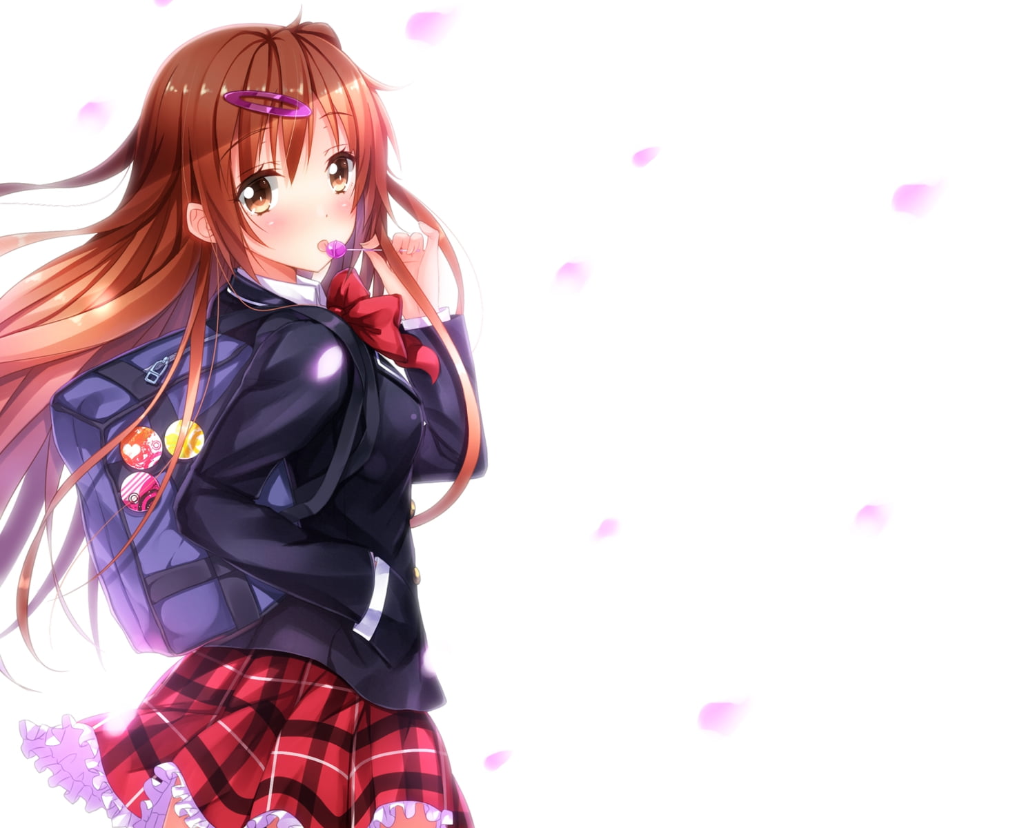 720P, school uniform, Chuunibyou demo Koi ga Shitai!, brunette, anime, white skin, simple background, fan art, anime girls, white background, Nibutani, HD Wallpaper