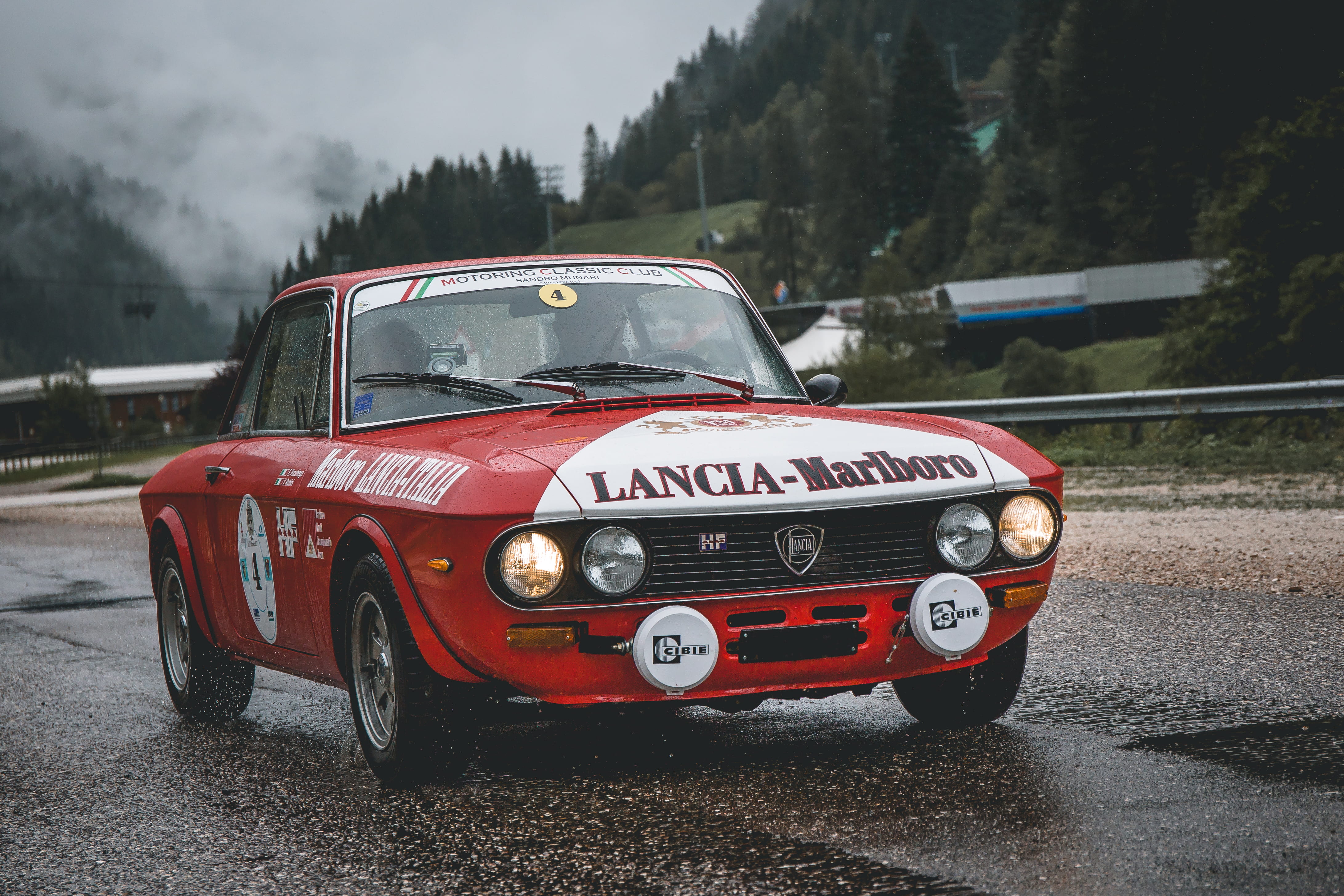 race, transportation, city, vintage, 4K, street, covered, safety, wet, tree, day, security, coupe, old, road, near, classic, hill, car, land vehicle, healthcare and medicine, HD Wallpaper