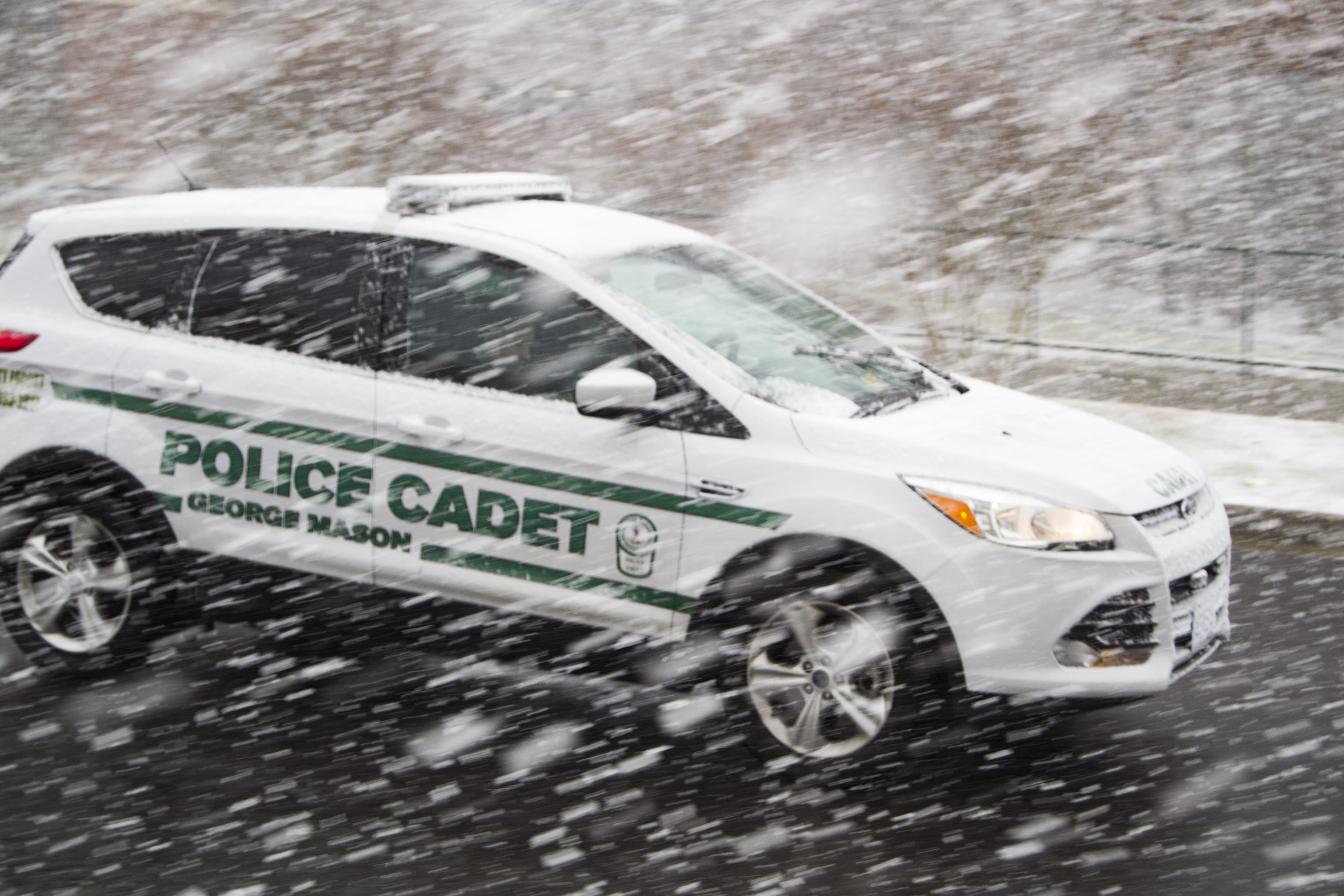 city, wet, 4K, car, land vehicle, cadet, fairfax, gmu, blurred motion, george mason university, police, sports race, snow, sport, day, blizzard, digital composite, HD Wallpaper