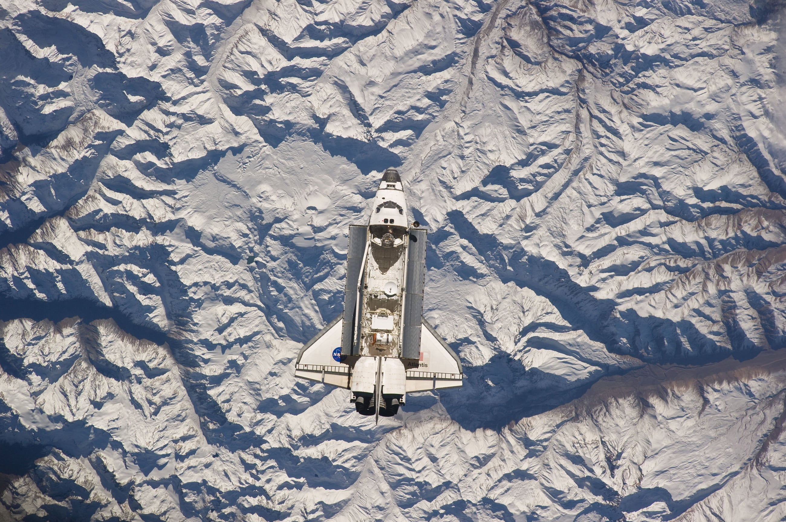aircraft, cold temperature, rock, machinery, above, space shuttle, international space station, aerial, space, south america, astronaut, sunlight, mode of transportation, HD Wallpaper