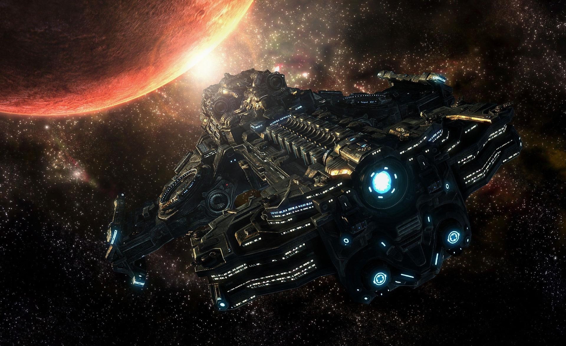 2010 game, ship, no people, starcraft 2, nature, game, illuminated, Games, black, technology, glowing, 1080P, sky, metal, painting, close-up, indoors, HD Wallpaper