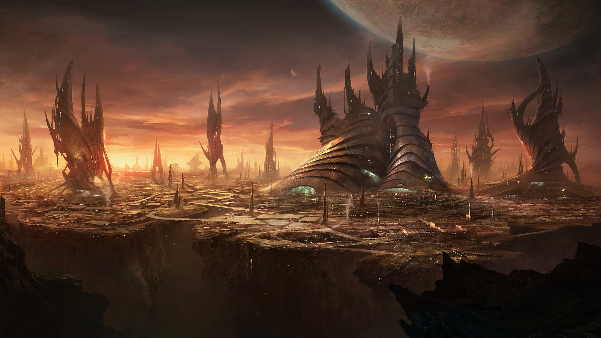 stellaris, outdoors, tranquil scene, sunlight, non-urban scene, water, no people, sci-fi, Games, tree, cloud - sky, land, 1080P, planet, plant, reflection, HD Wallpaper