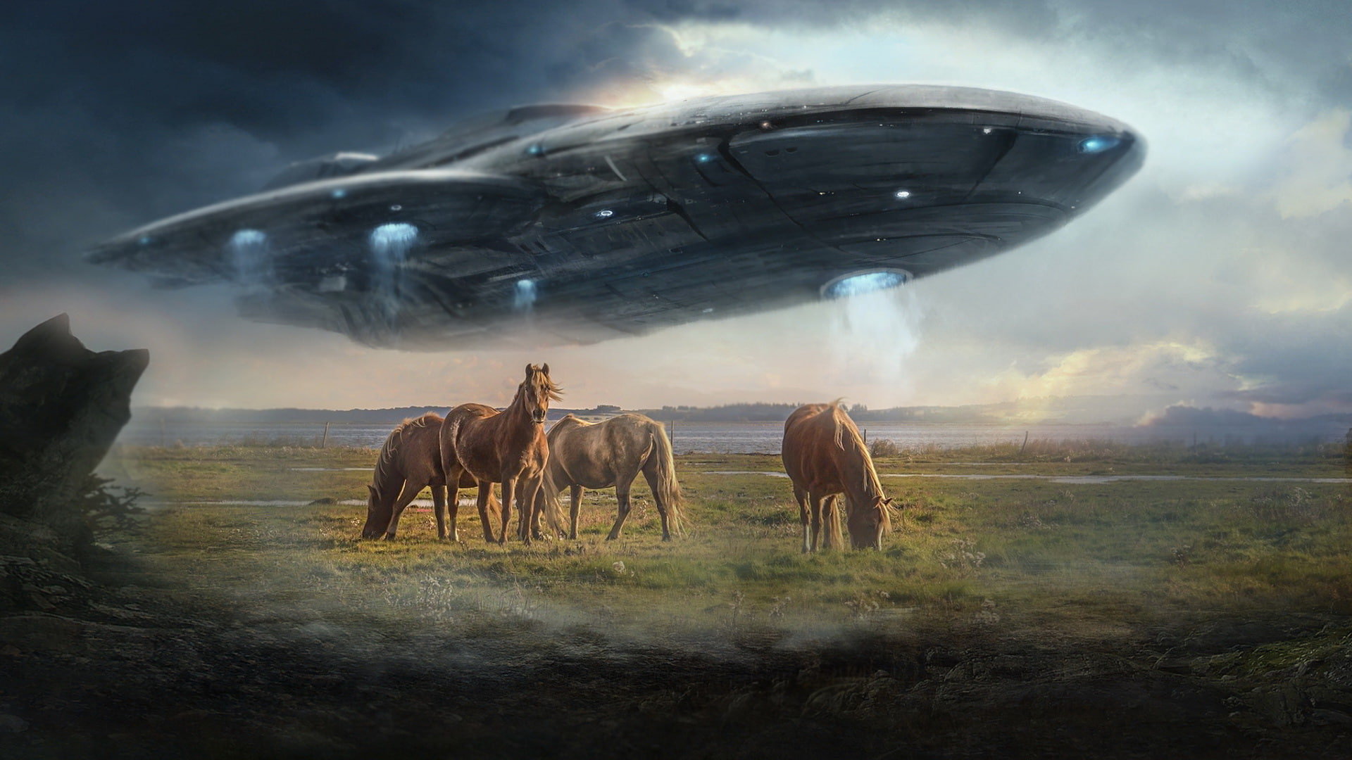 spaceship, Photo Manipulation, 1080P, horse, Stellaris, HD Wallpaper