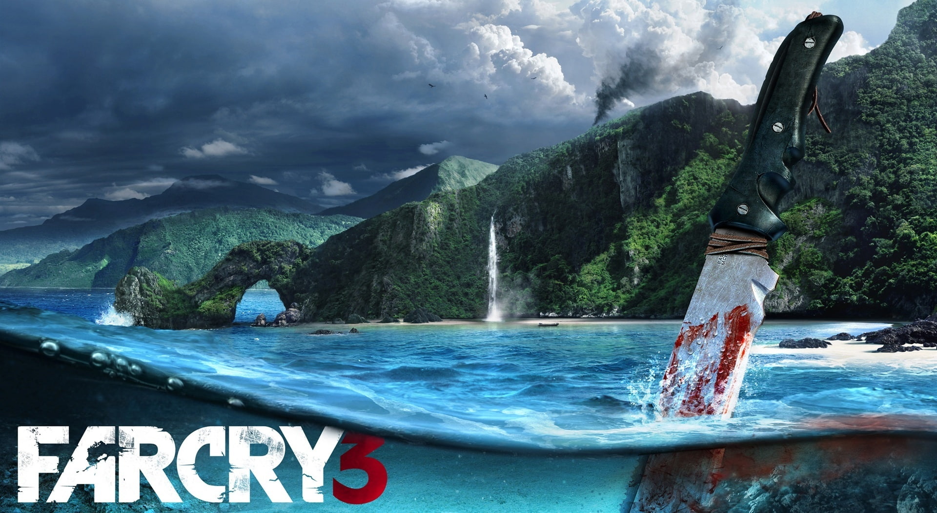 cry, far, motion, text, cloud - sky, far cry 3, Games, mountain range, outdoors, hd, 1080P, sky, video, scenics - nature, tranquility, knife, day, digital, HD Wallpaper