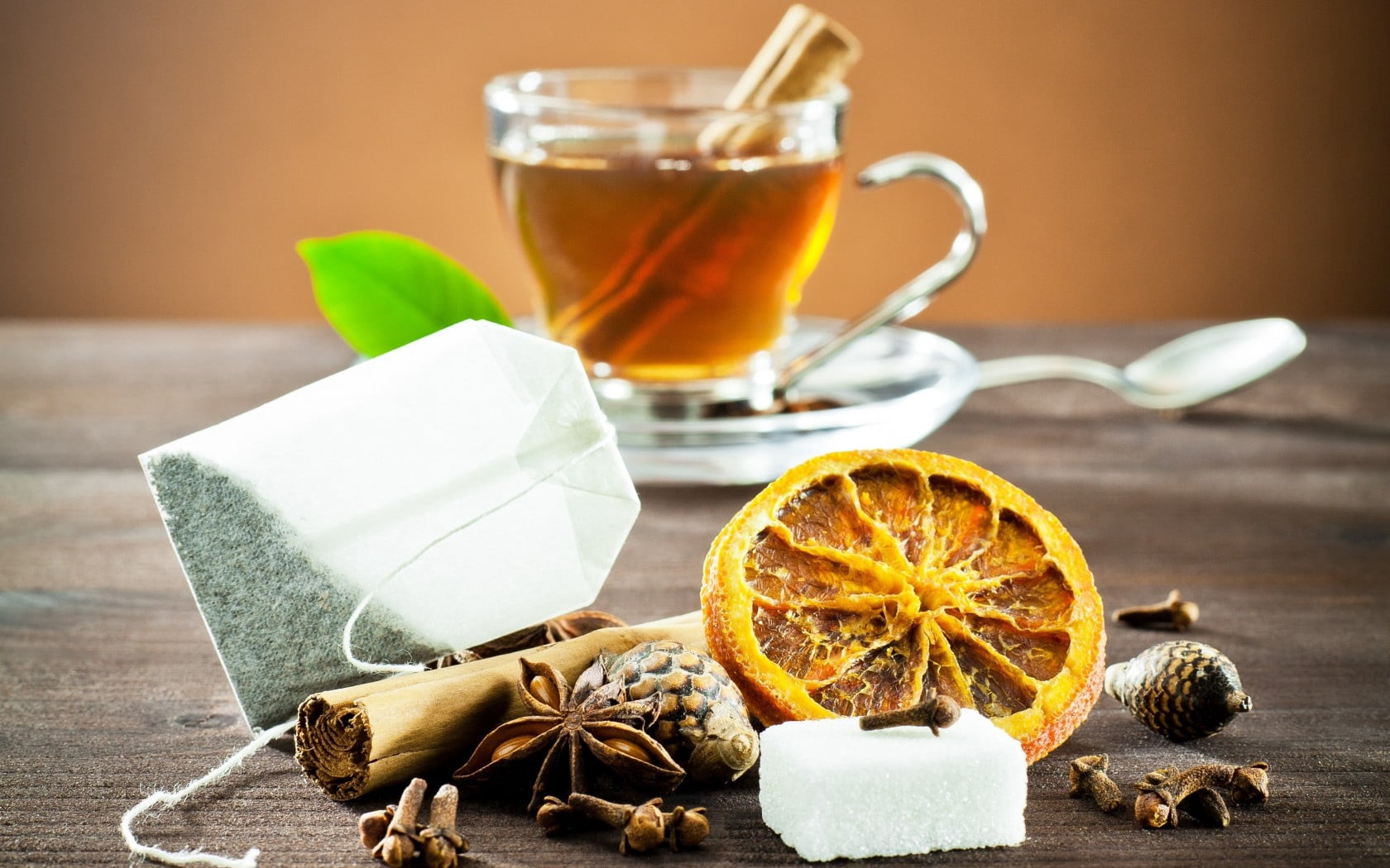 herbal tea, brown, tea cup, refreshment, rustic, orange cones, selective focus, spice, orange, still life, hot drink, backgrounds, aromatherapy, sweet Food, HD Wallpaper