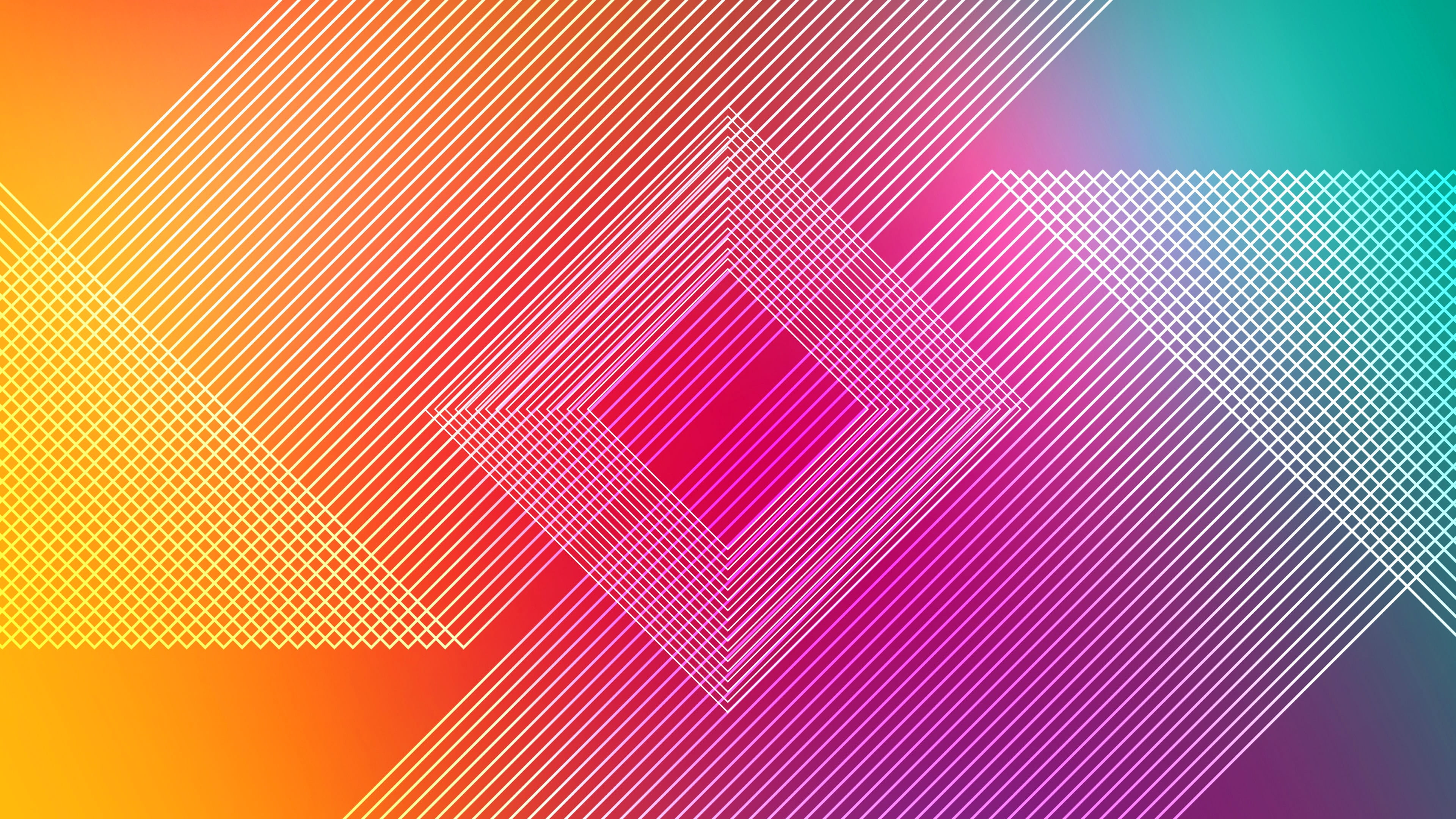 rhombus, figure, figures, pink, 4K, lines, yellow, fon, line, background, HD Wallpaper