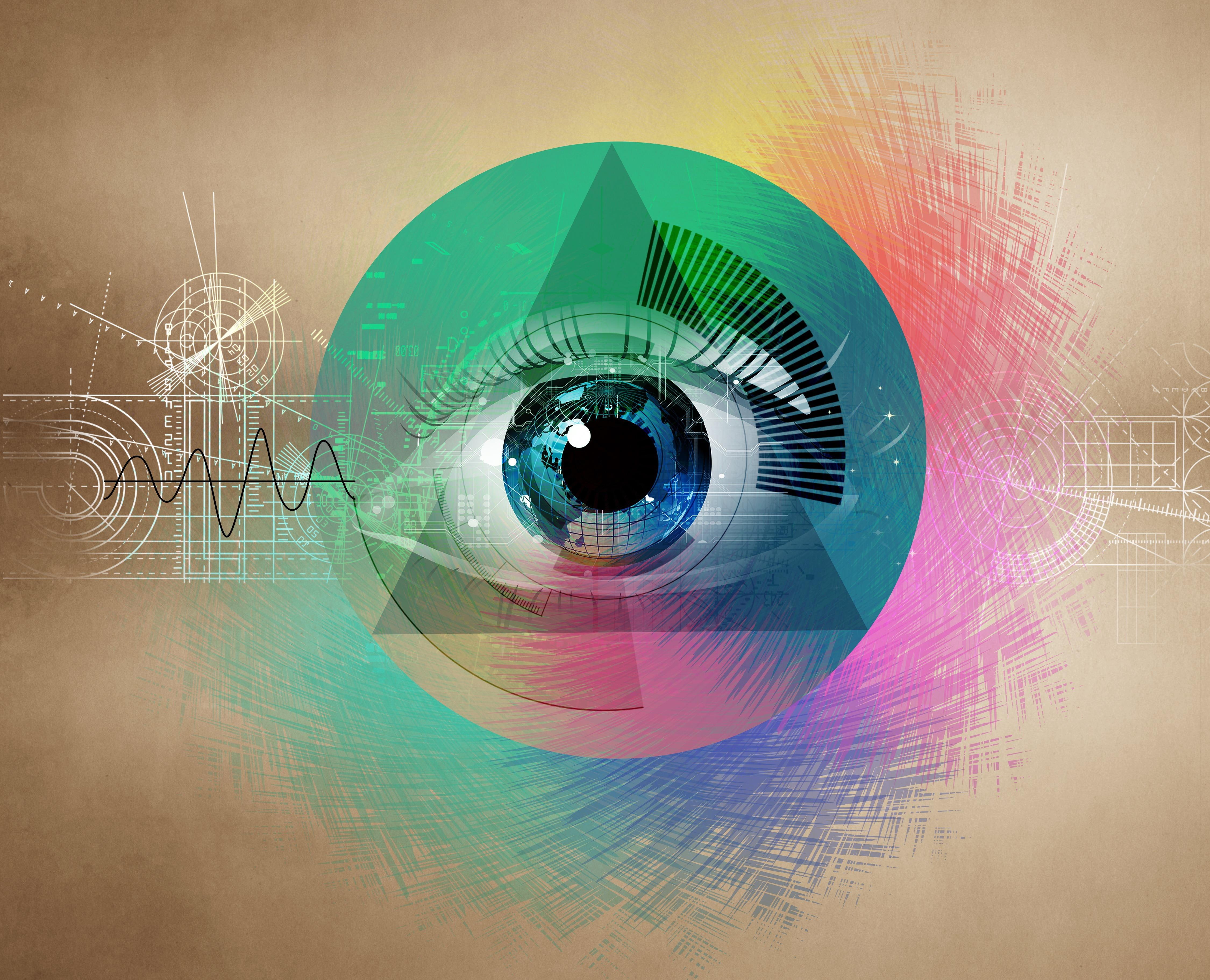 forms, drawing, 4K, geometric, abstract, eye, geometric shapes, shapes, HD Wallpaper