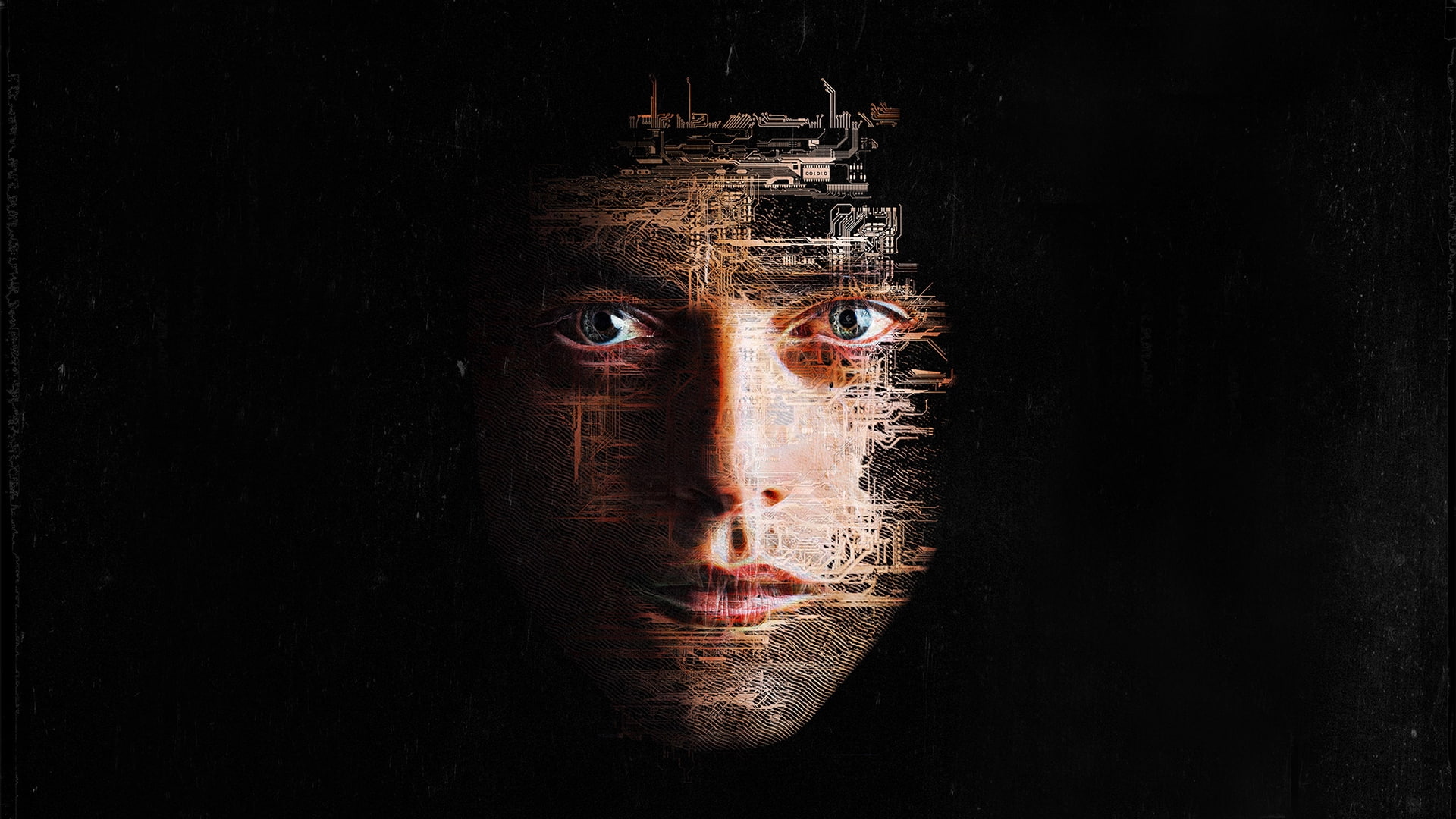 body part, young adult, mr, robot, rami, adult, headshot, face, one person, human body part, human face, portrait, studio shot, digital composite, black background, HD Wallpaper