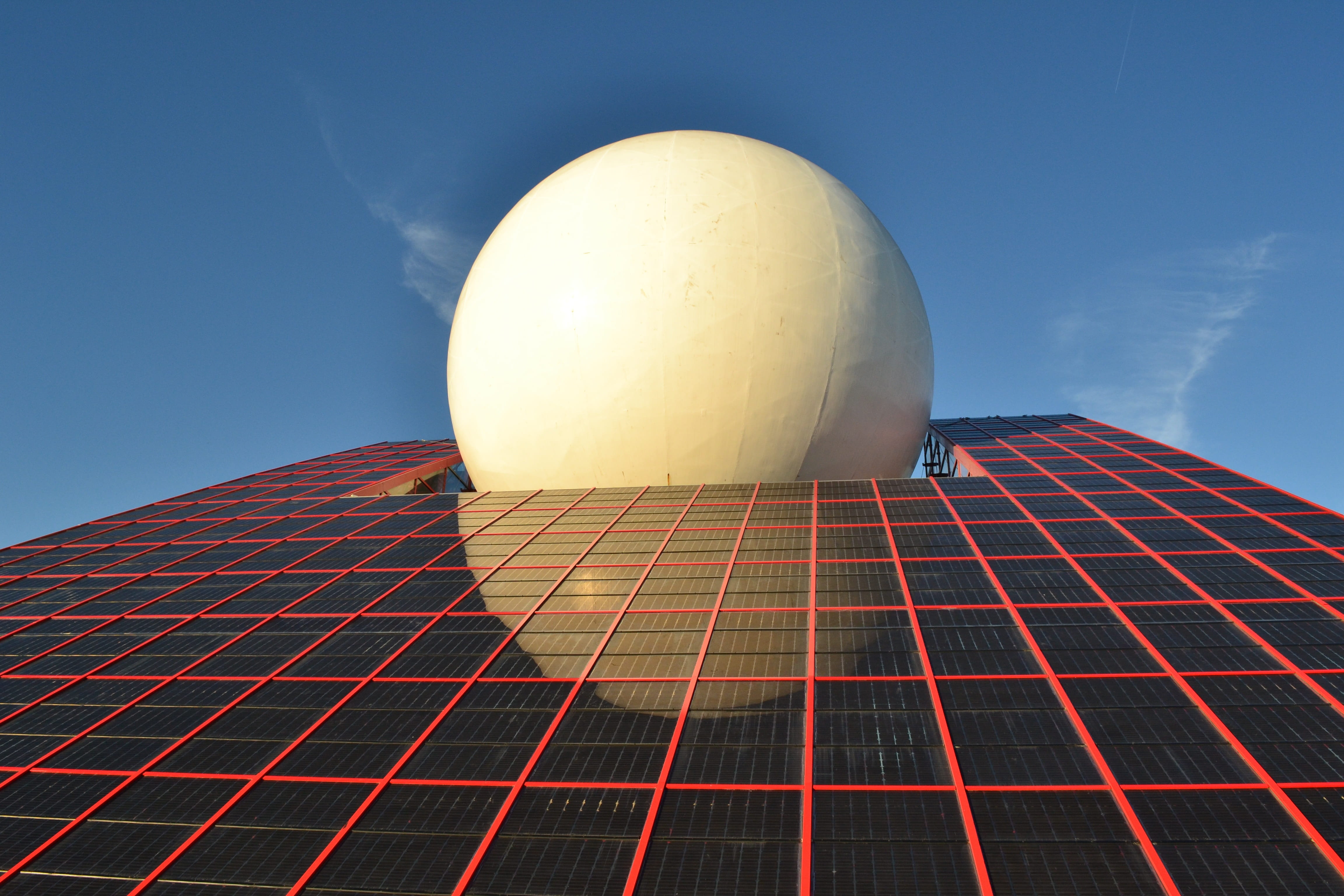alternative energy, Photovoltaic Panels, blue, sky, building exterior, no people, modern architecture, renewable energy, environmental conservation, dome, HD Wallpaper