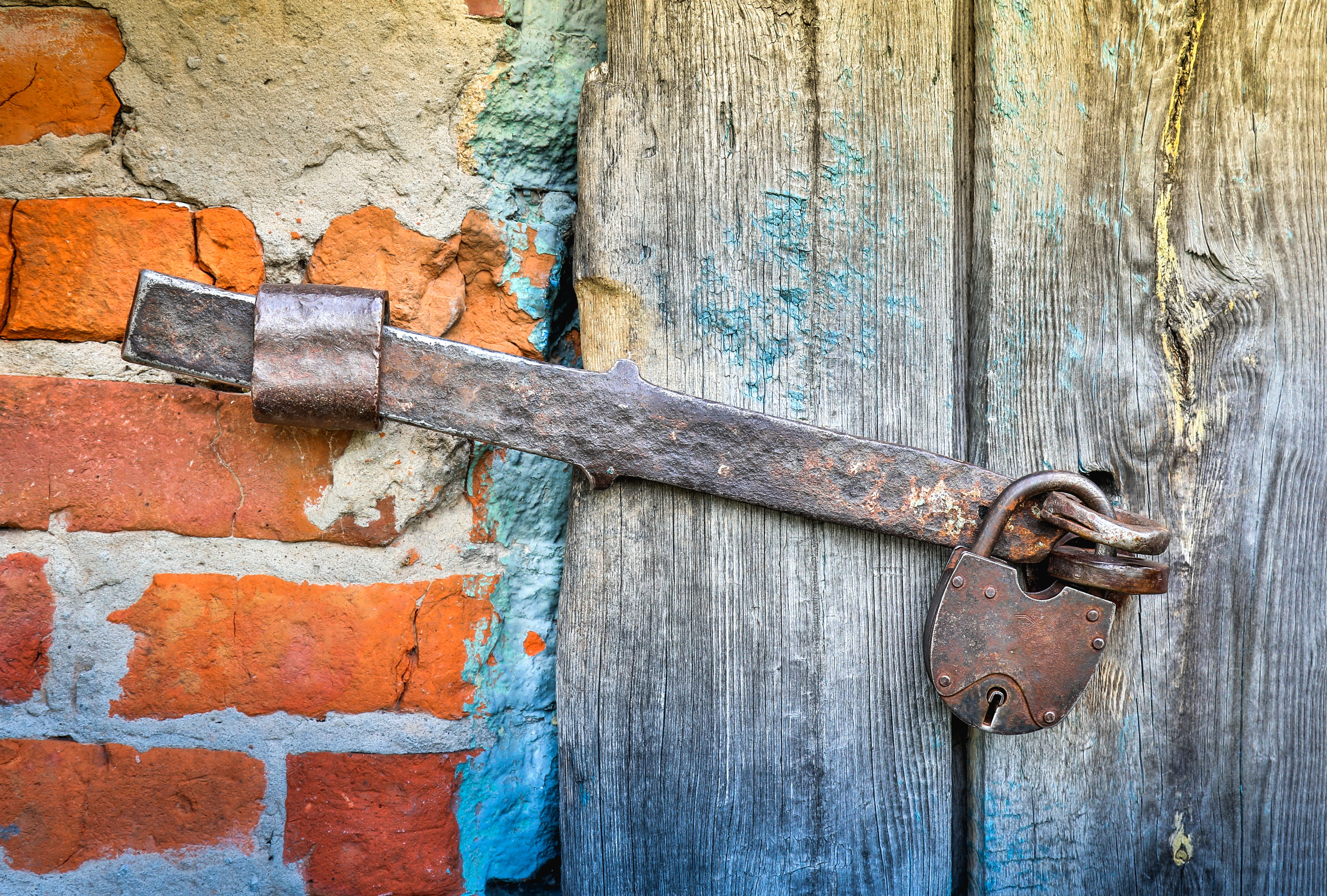 protection, decline, safety, hasp, brown, wood - material, entrance, closed, steal, padlock, security, metal, reliability, antiques, nail, door, lock, latch, HD Wallpaper